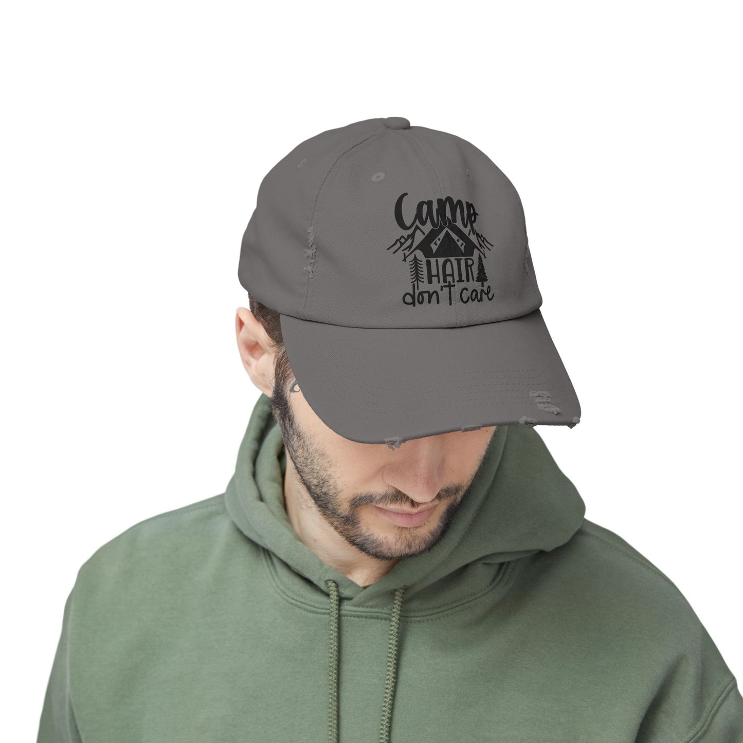 Unisex Distressed Cap - Camp Hair Don't Care Hat for Adventurers