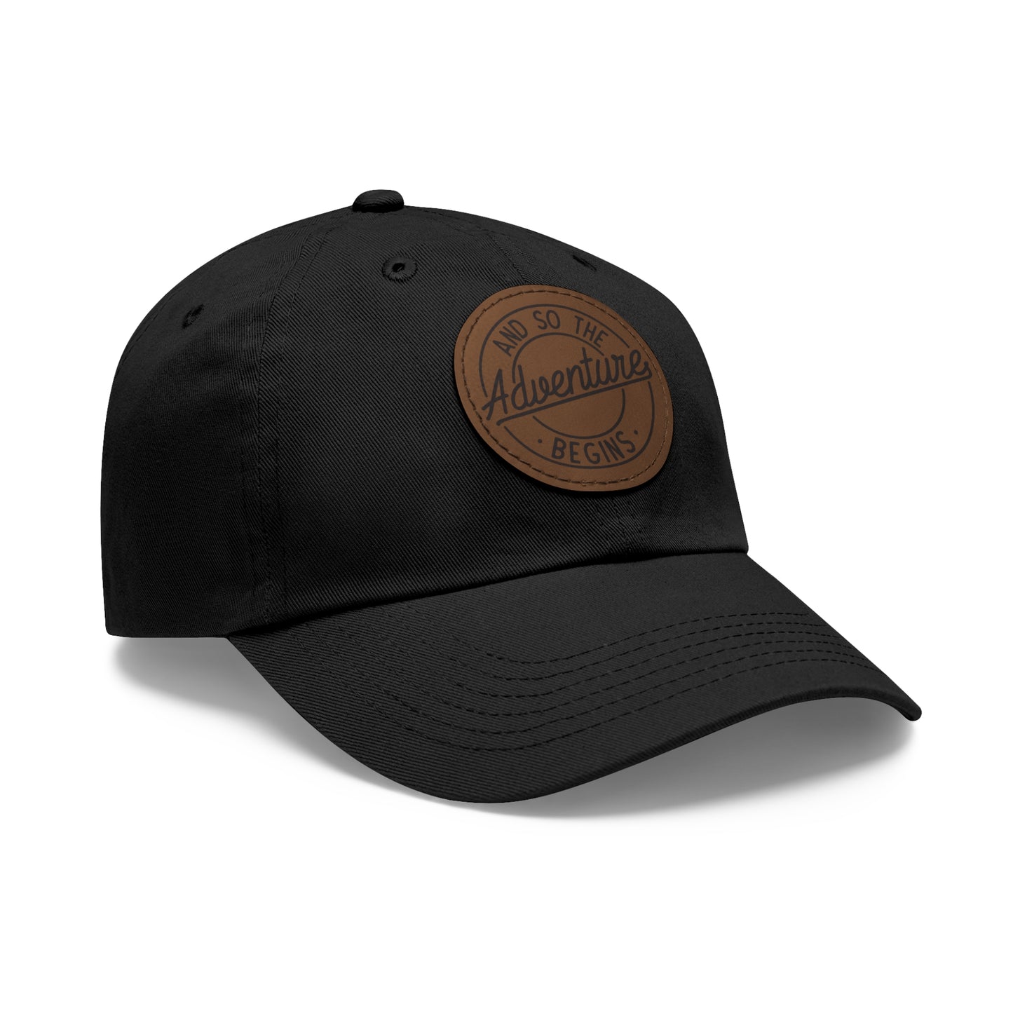 Adventure Begins Dad Hat with Leather Patch | Red Casual Cap