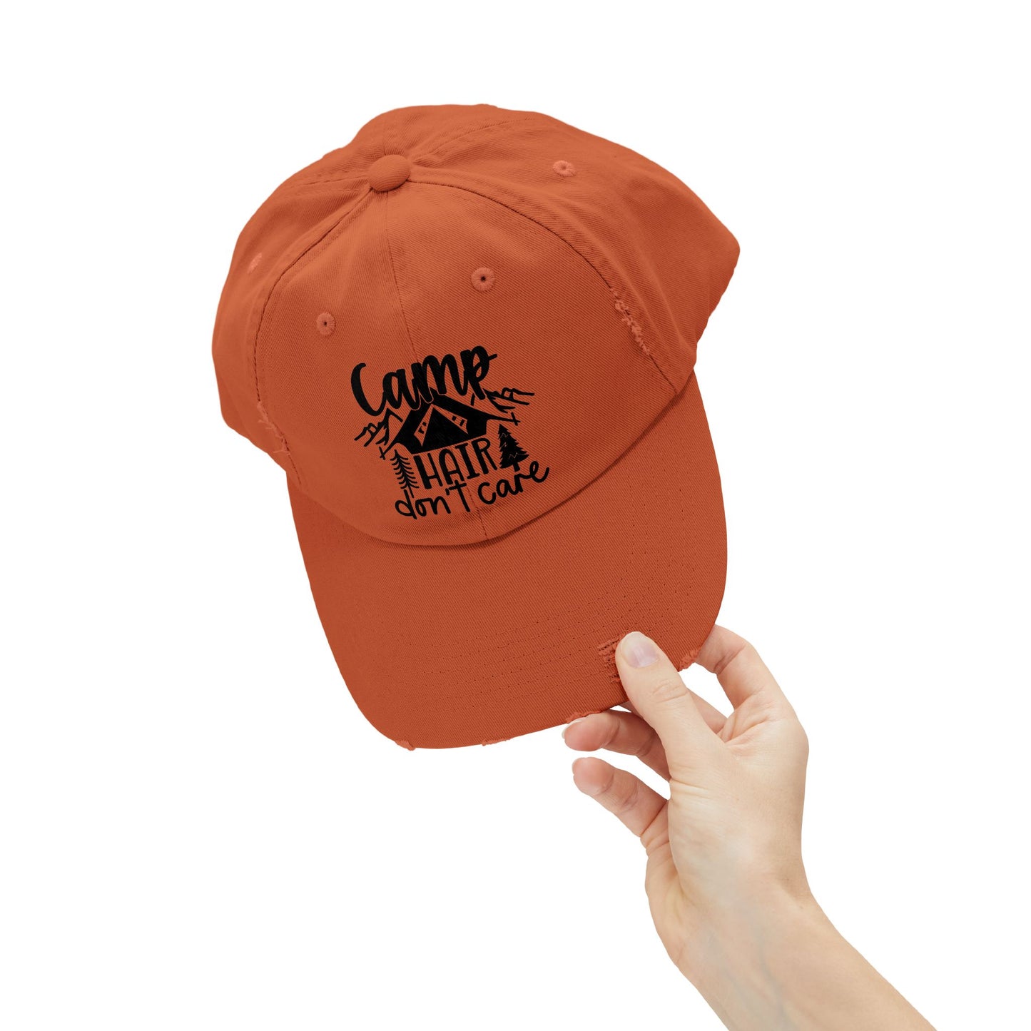 Unisex Distressed Cap - Camp Hair Don't Care Hat for Adventurers