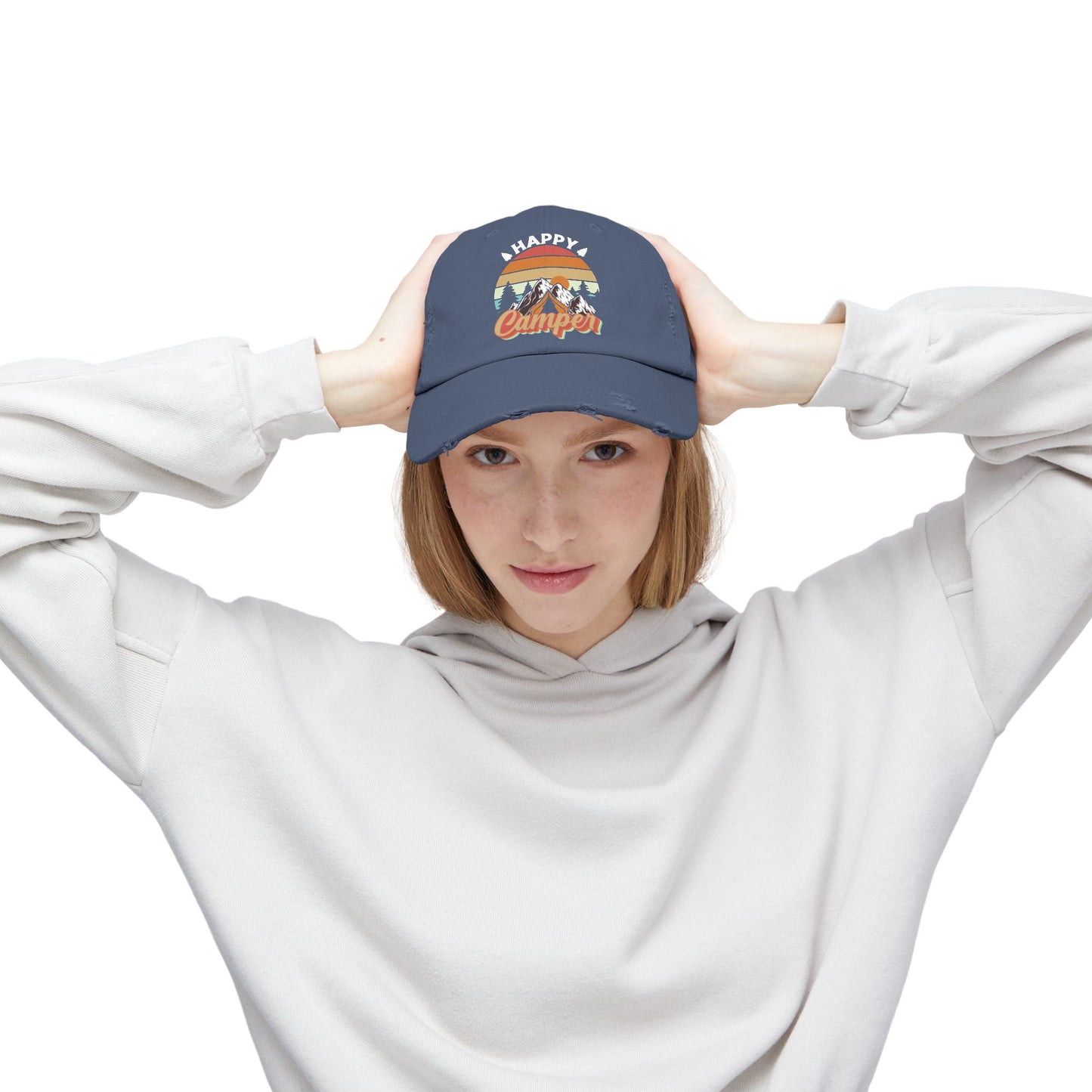 Happy Camper Distressed Cap – Perfect for Outdoor Enthusiasts