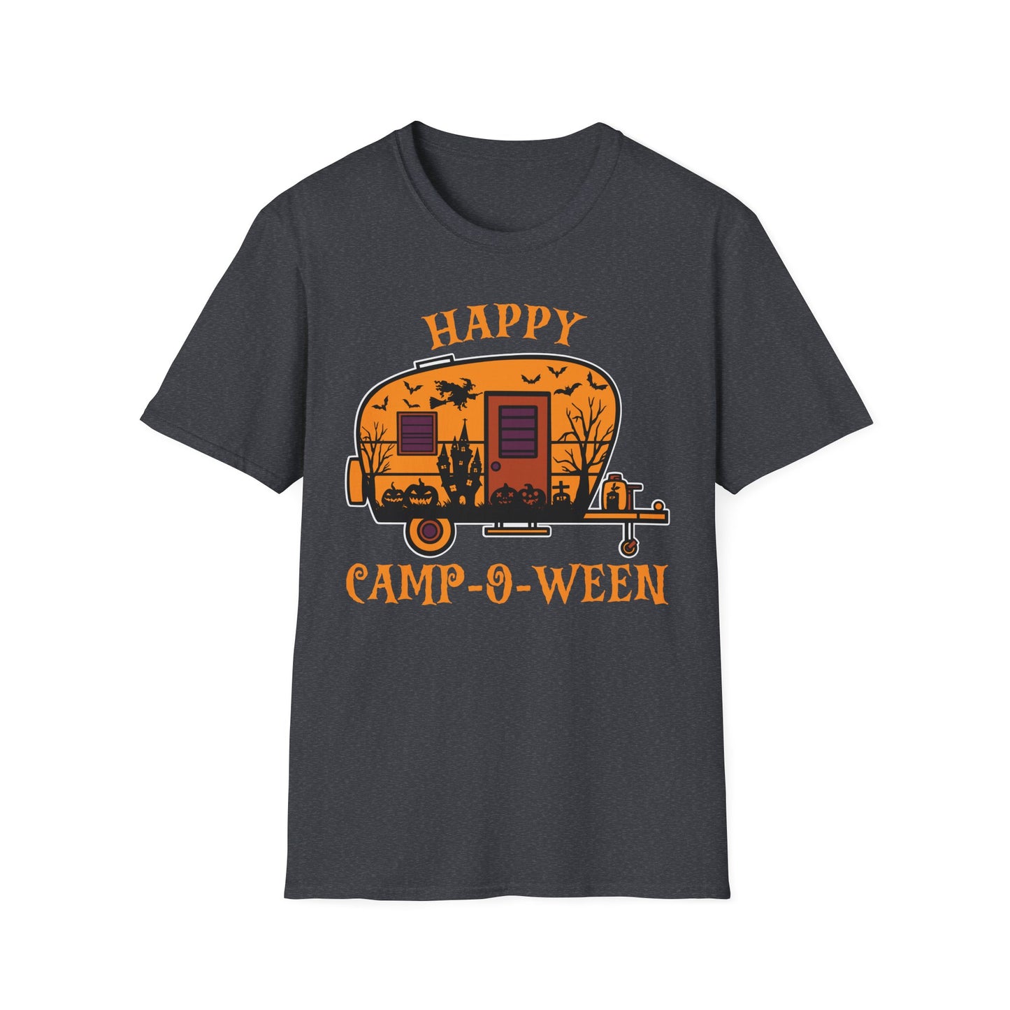 Happy Camp-O-Ween Unisex Softstyle T-Shirt - Perfect for Fall Camping and Halloween Celebrations