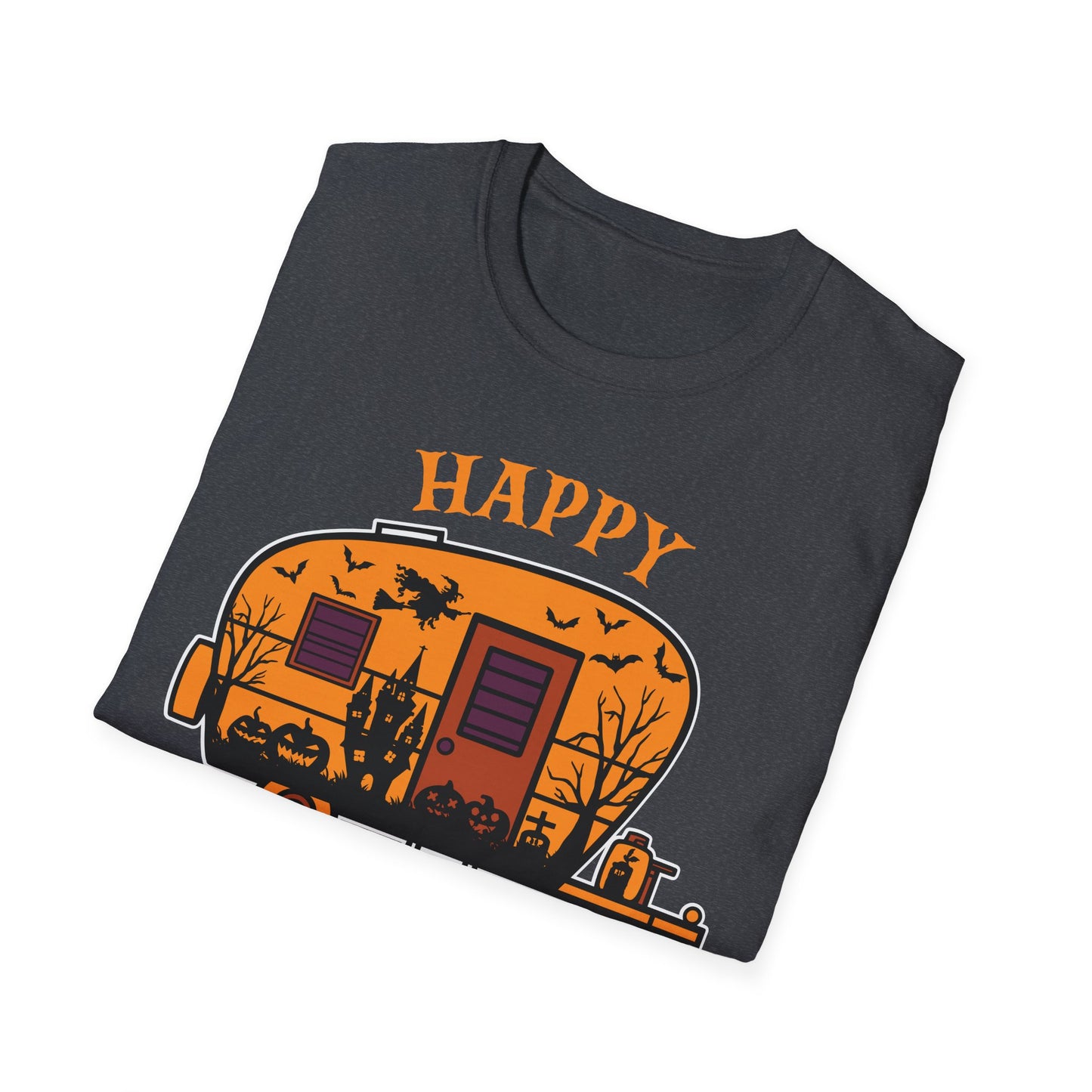 Happy Camp-O-Ween Unisex Softstyle T-Shirt - Perfect for Fall Camping and Halloween Celebrations