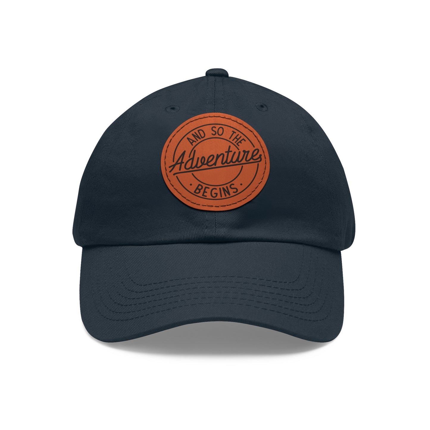 Adventure Begins Dad Hat with Leather Patch | Red Casual Cap