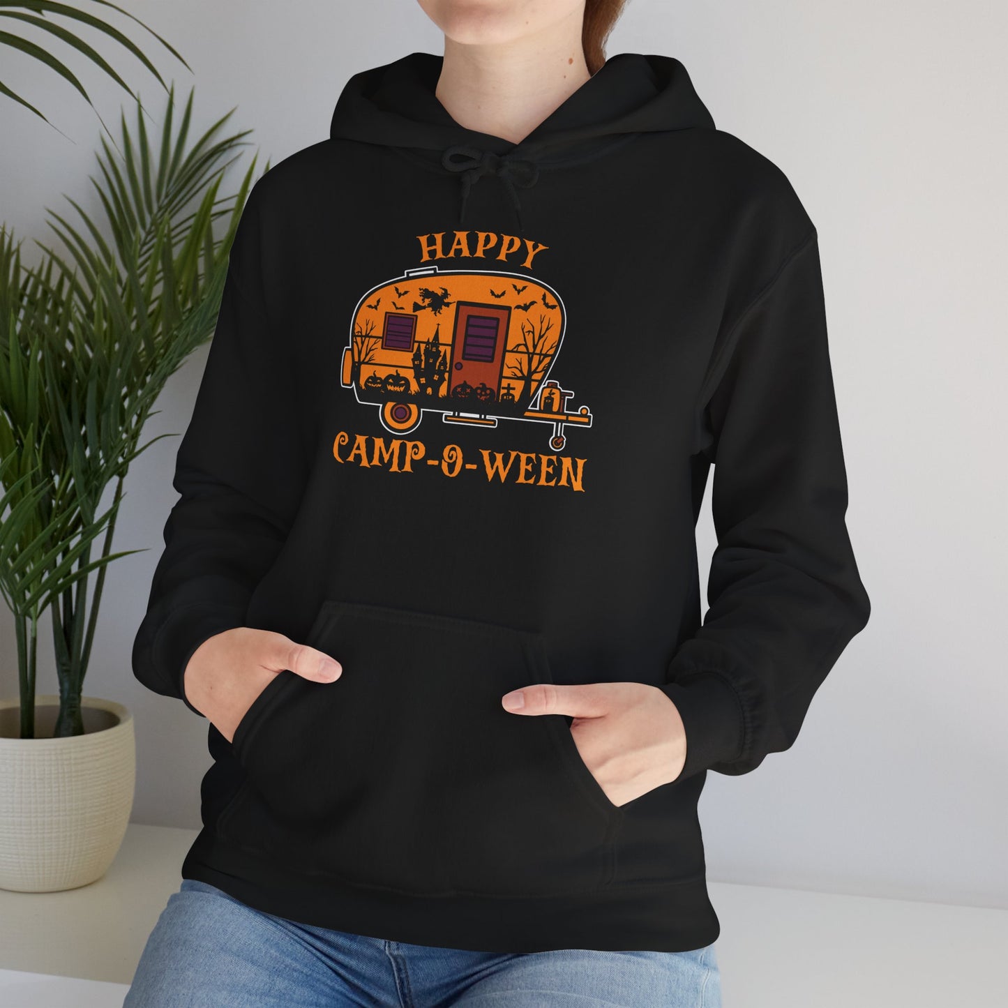 Happy Camp-O-Ween Unisex Hoodie – Cozy Halloween Sweatshirt for Camping Enthusiasts