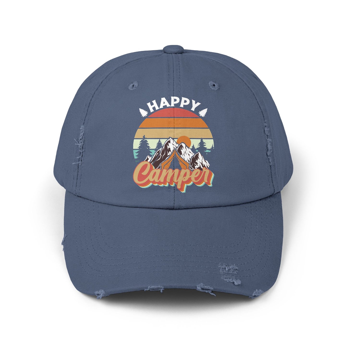 Happy Camper Distressed Cap – Perfect for Outdoor Enthusiasts