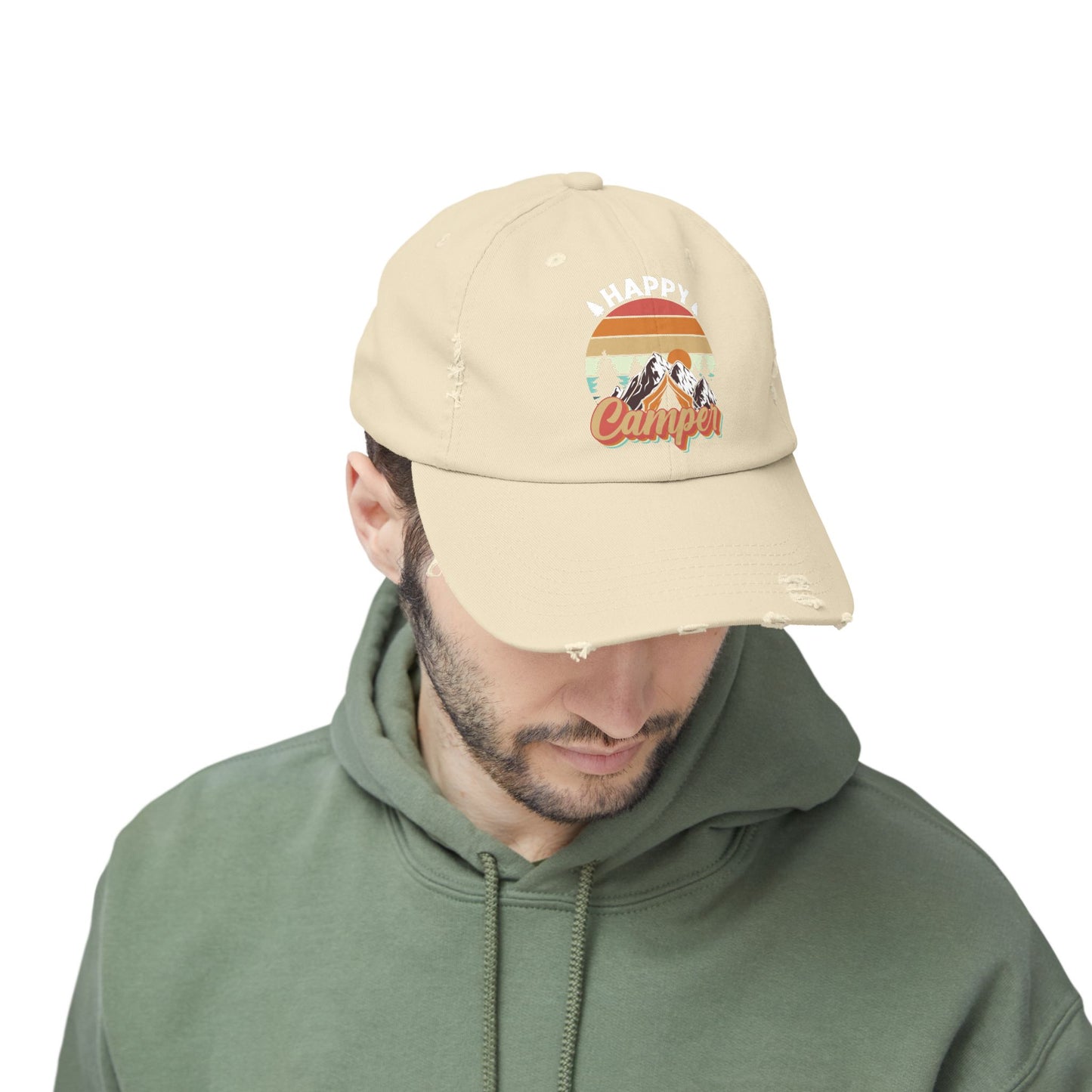 Happy Camper Distressed Cap – Perfect for Outdoor Enthusiasts
