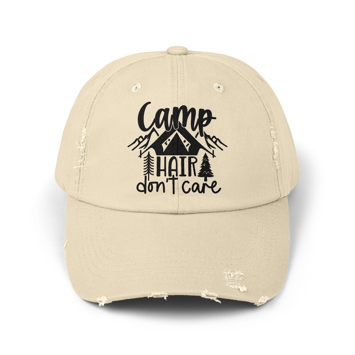 Unisex Distressed Cap - Camp Hair Don't Care Hat for Adventurers