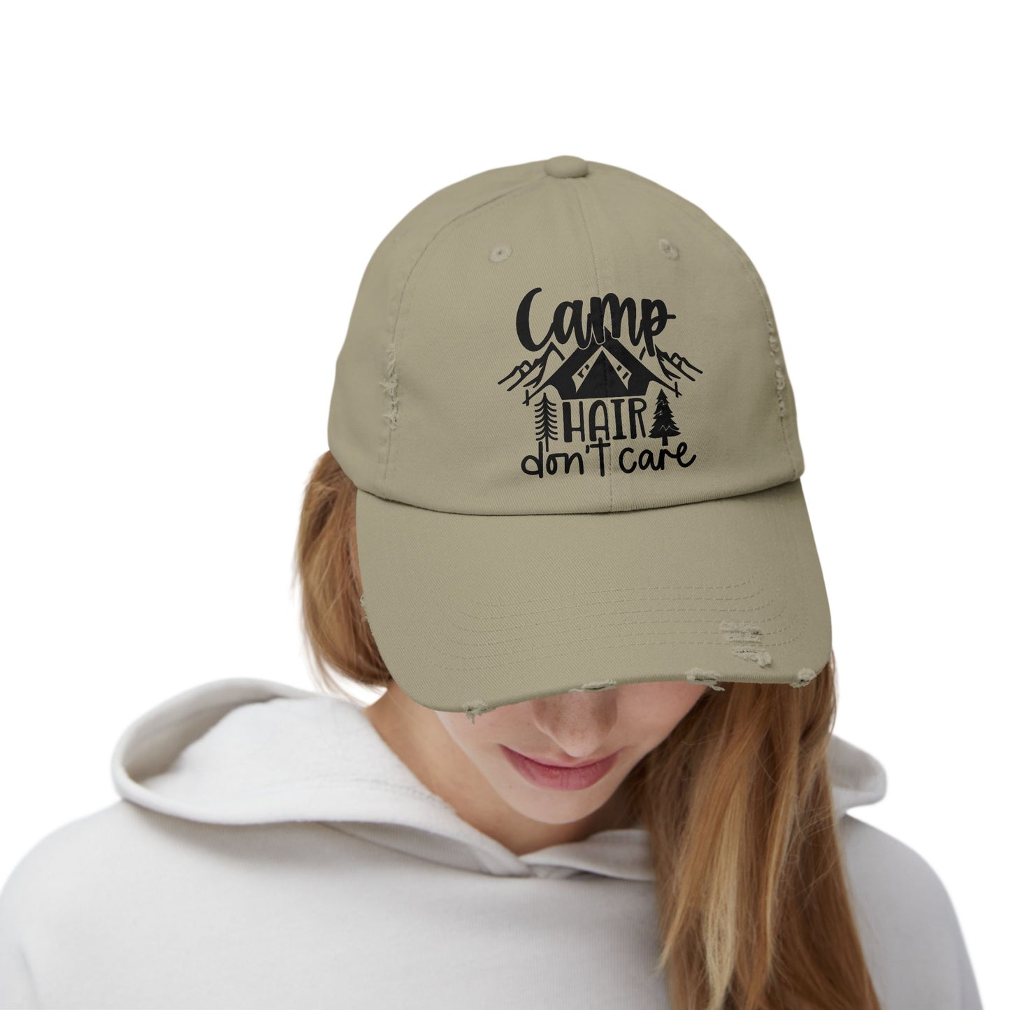 Unisex Distressed Cap - Camp Hair Don't Care Hat for Adventurers