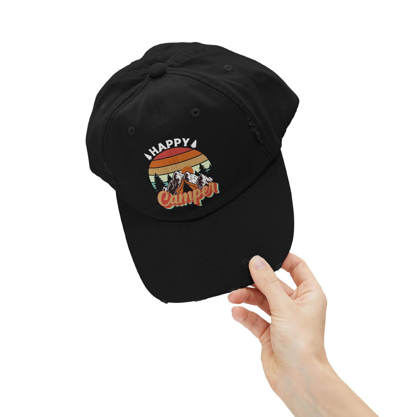 Happy Camper Distressed Cap – Perfect for Outdoor Enthusiasts