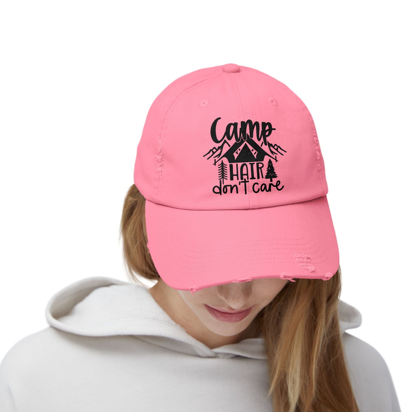 Unisex Distressed Cap - Camp Hair Don't Care Hat for Adventurers