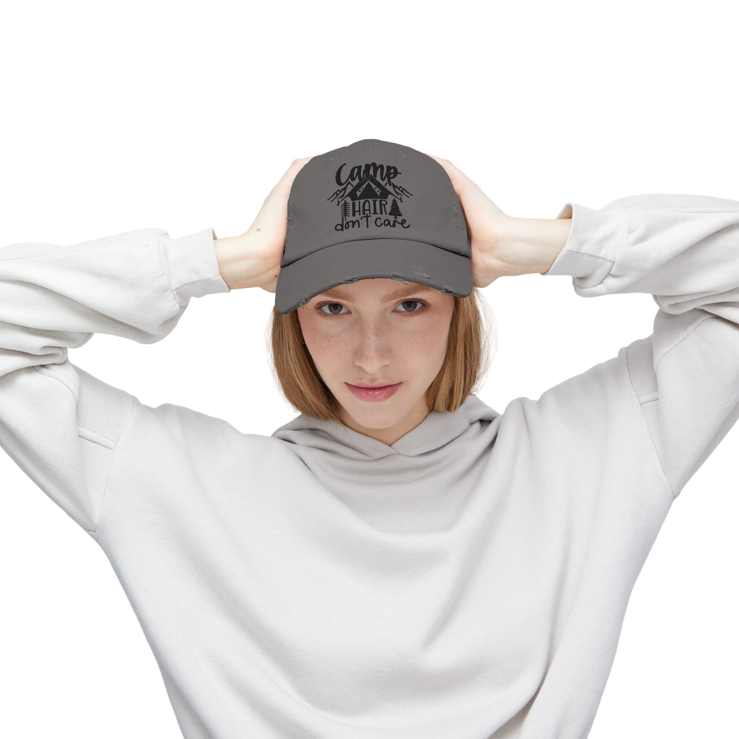 Unisex Distressed Cap - Camp Hair Don't Care Hat for Adventurers