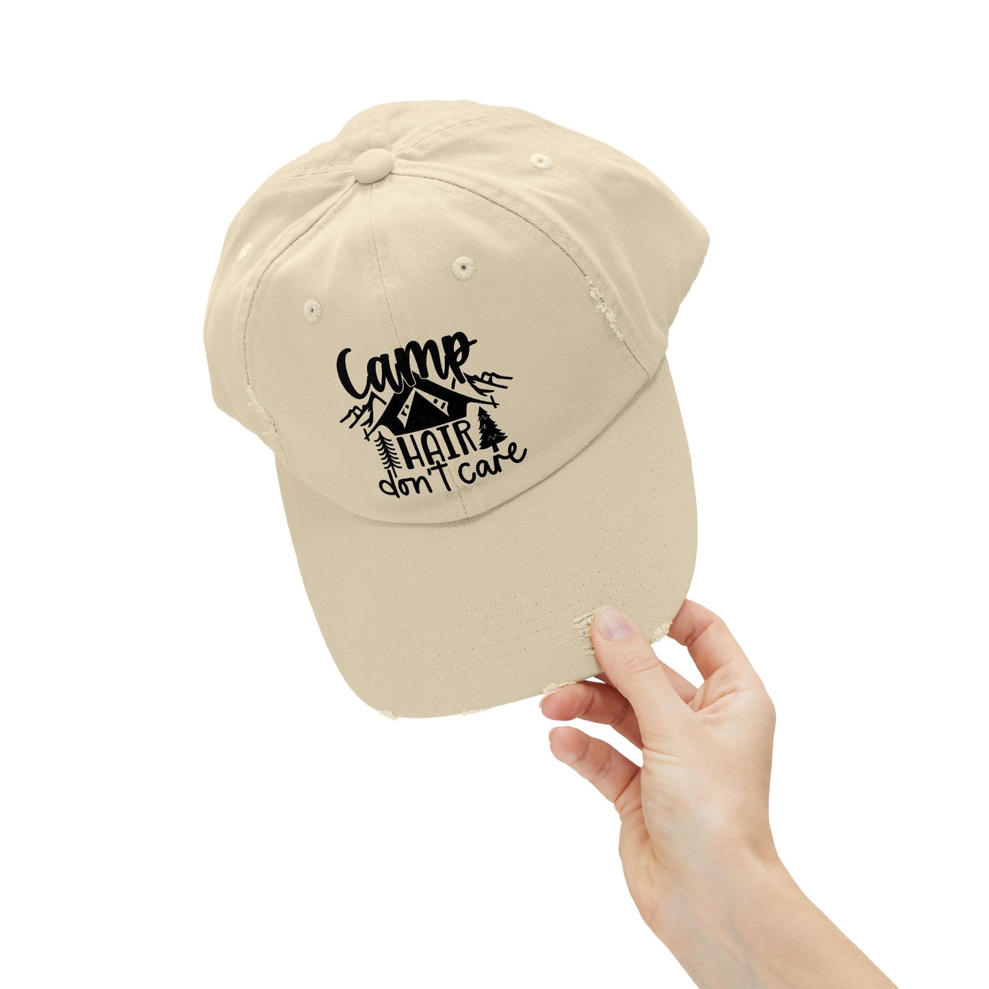 Unisex Distressed Cap - Camp Hair Don't Care Hat for Adventurers
