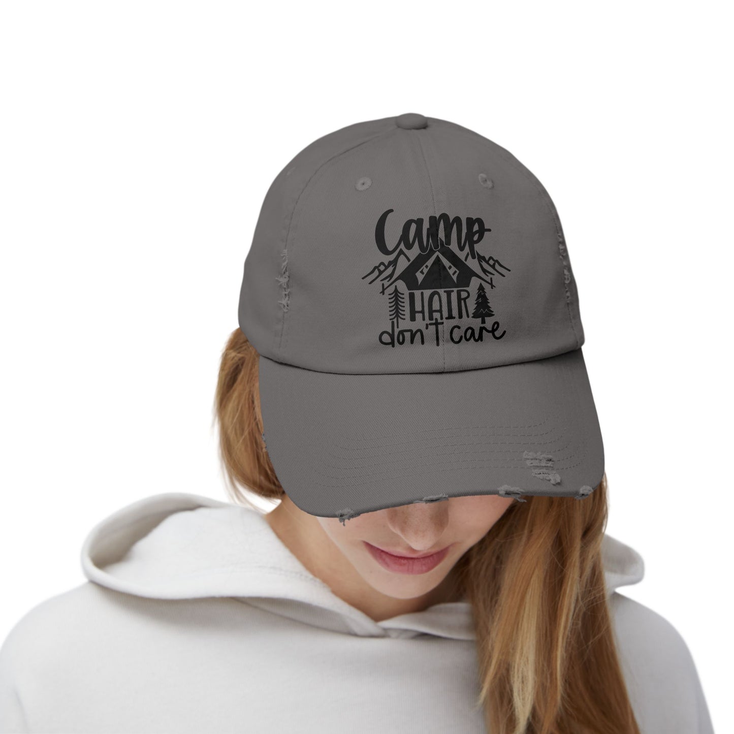 Unisex Distressed Cap - Camp Hair Don't Care Hat for Adventurers