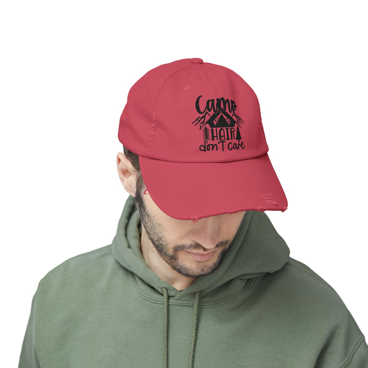 Unisex Distressed Cap - Camp Hair Don't Care Hat for Adventurers