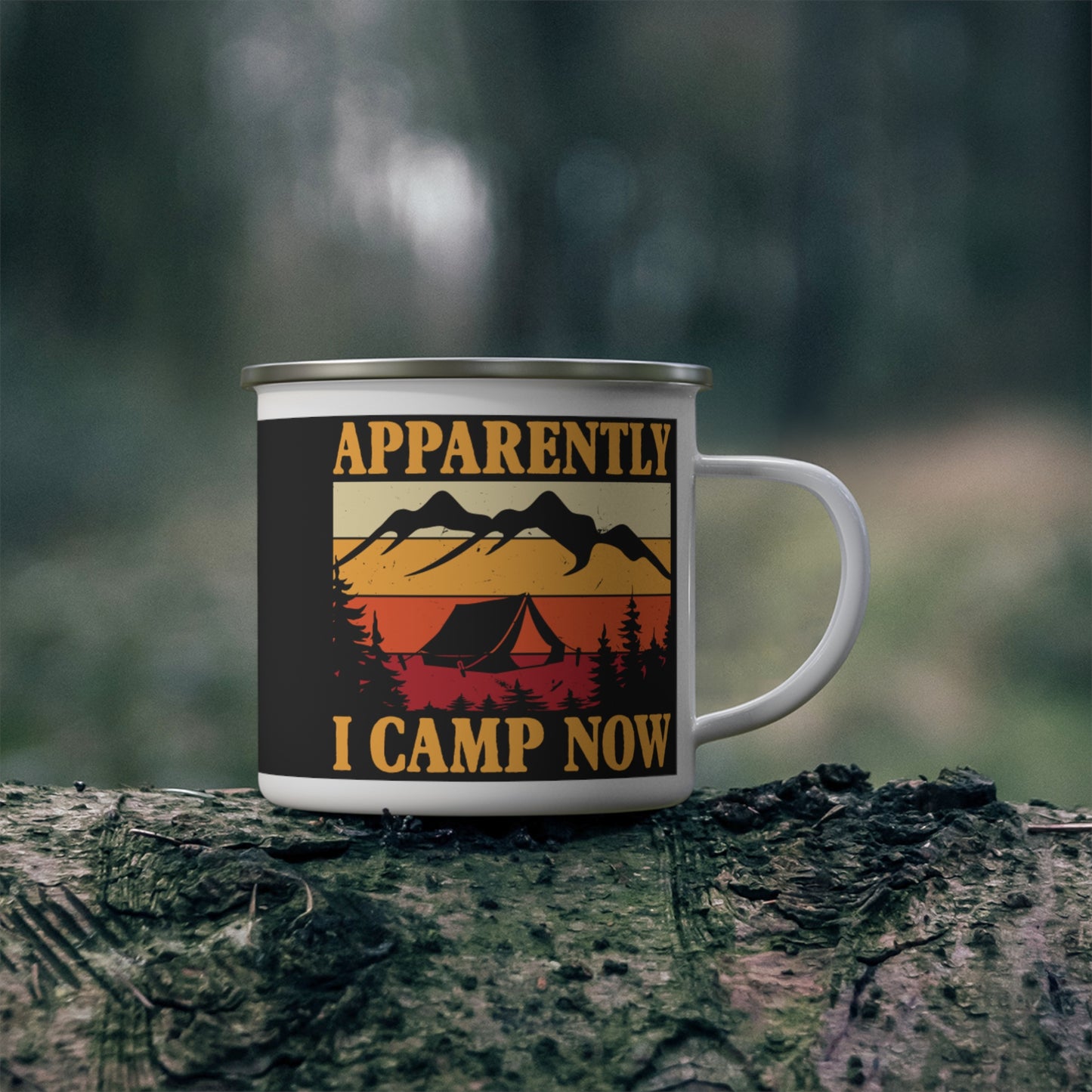 Retro Camping Enamel Mug - 'Apparently I Camp Now'