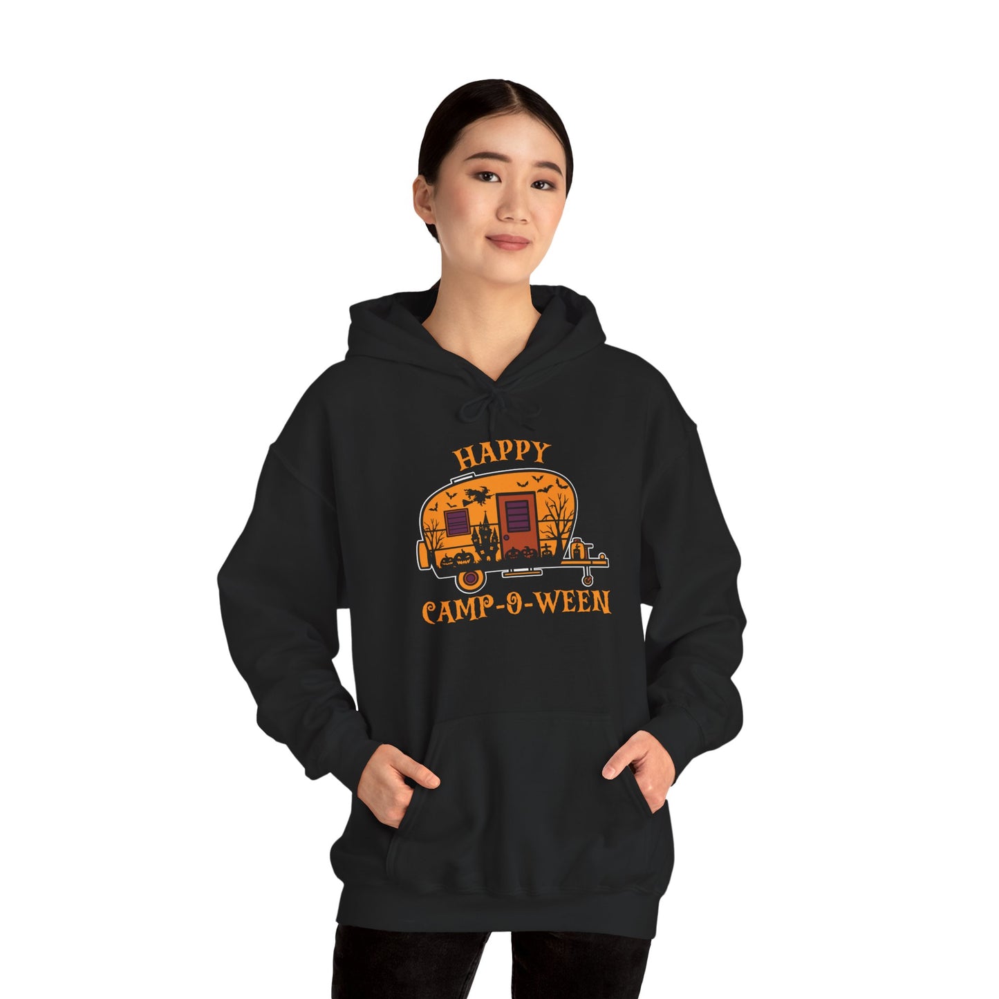 Happy Camp-O-Ween Unisex Hoodie – Cozy Halloween Sweatshirt for Camping Enthusiasts