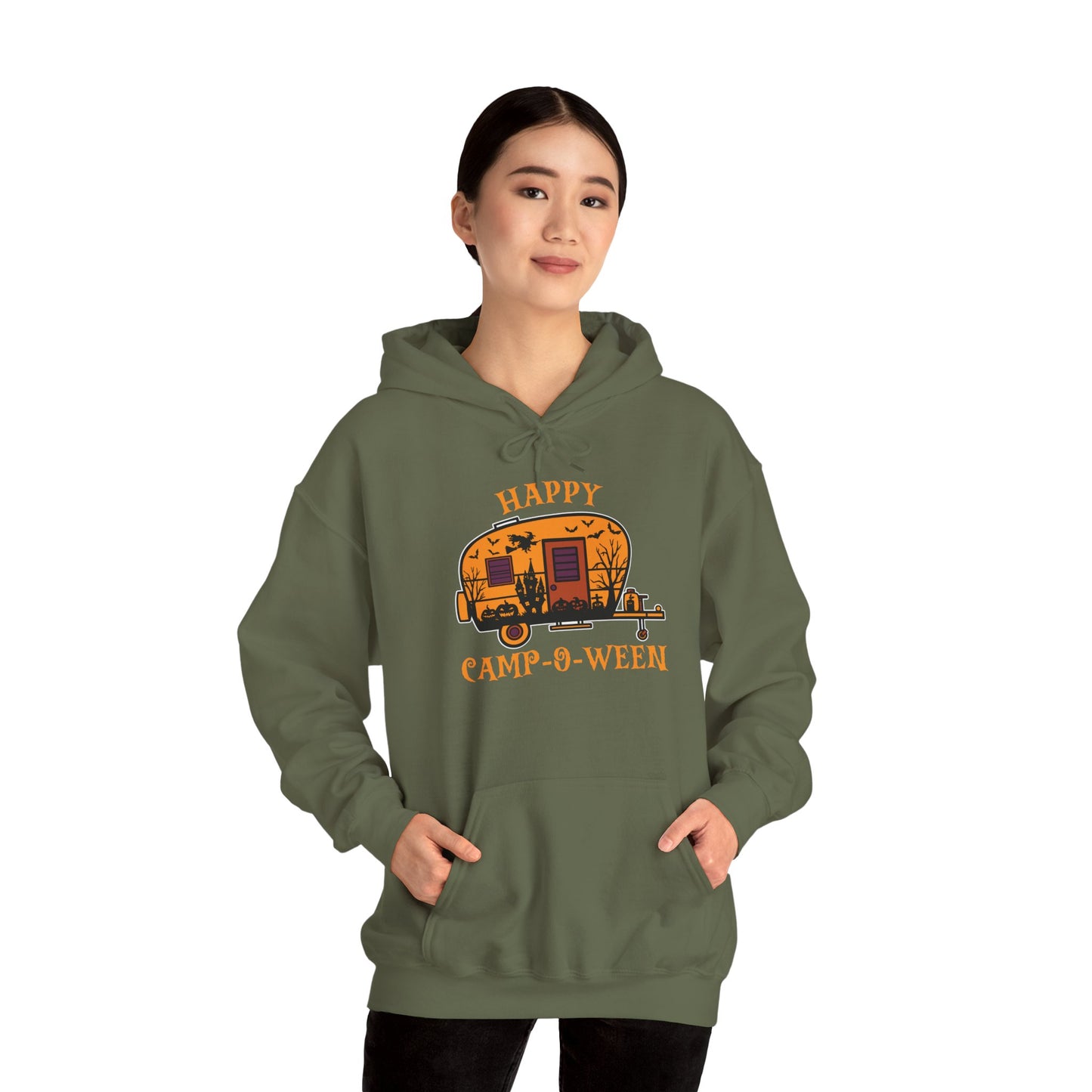 Happy Camp-O-Ween Unisex Hoodie – Cozy Halloween Sweatshirt for Camping Enthusiasts