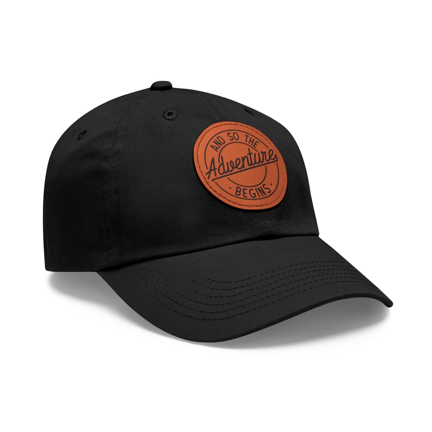 Adventure Begins Dad Hat with Leather Patch | Red Casual Cap