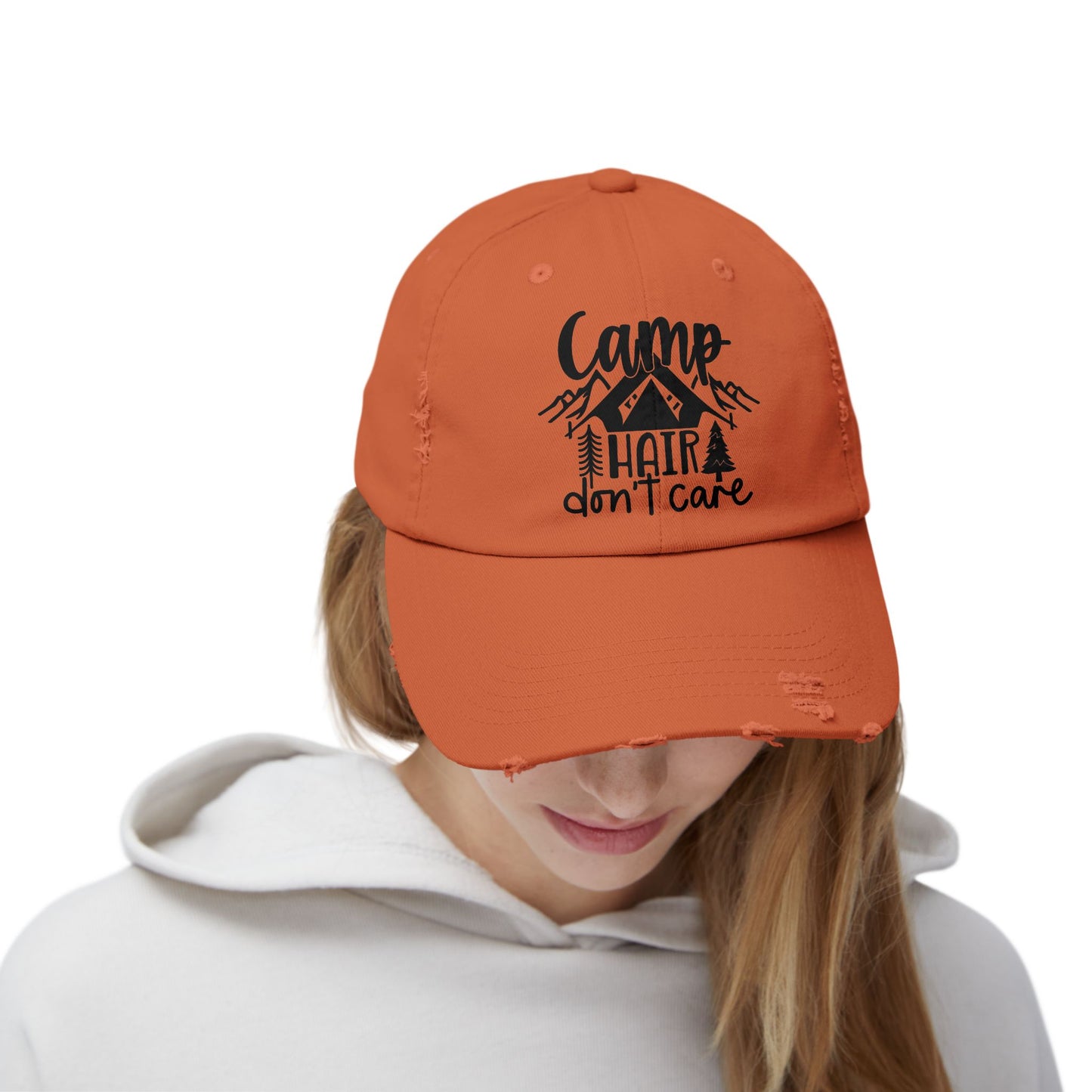 Unisex Distressed Cap - Camp Hair Don't Care Hat for Adventurers