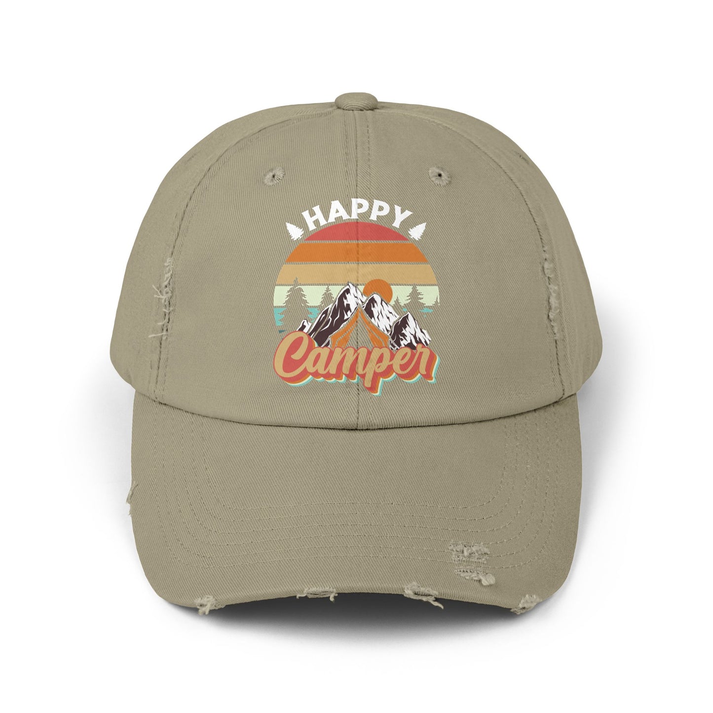 Happy Camper Distressed Cap – Perfect for Outdoor Enthusiasts