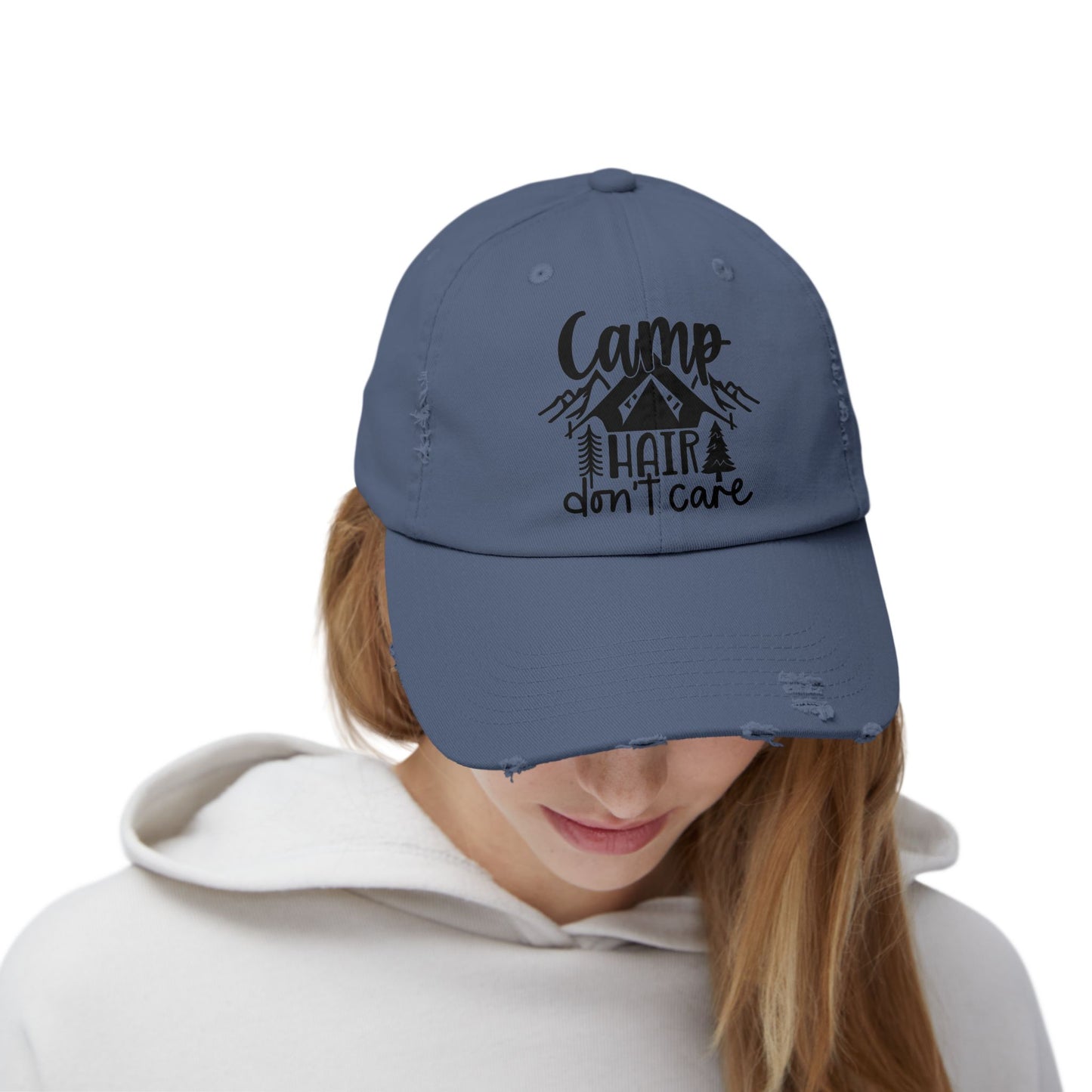 Unisex Distressed Cap - Camp Hair Don't Care Hat for Adventurers