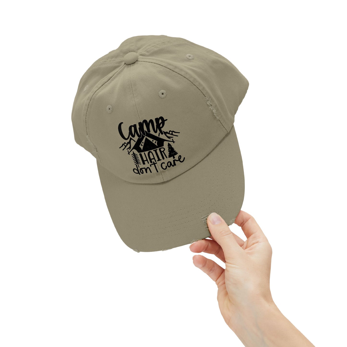 Unisex Distressed Cap - Camp Hair Don't Care Hat for Adventurers