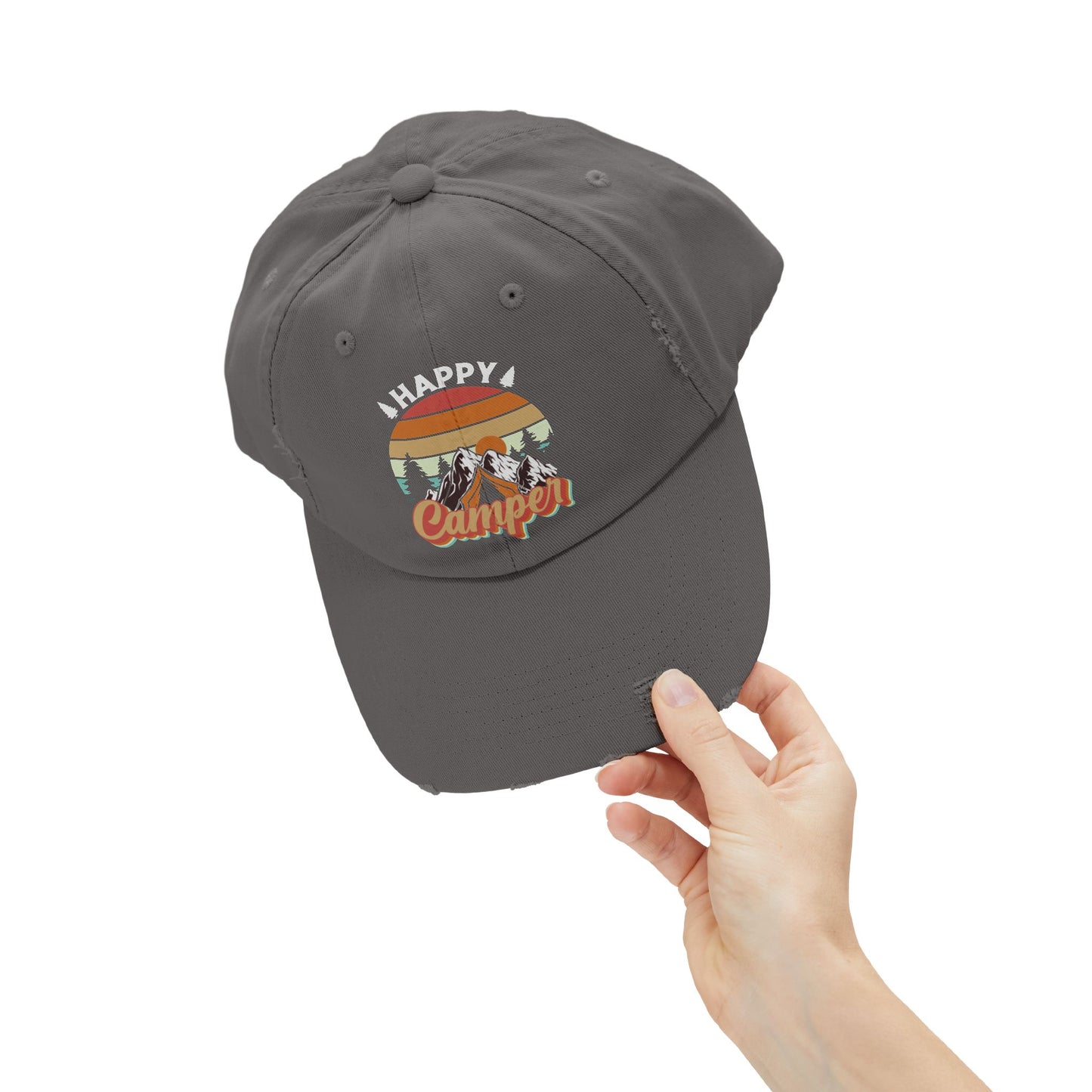 Happy Camper Distressed Cap – Perfect for Outdoor Enthusiasts