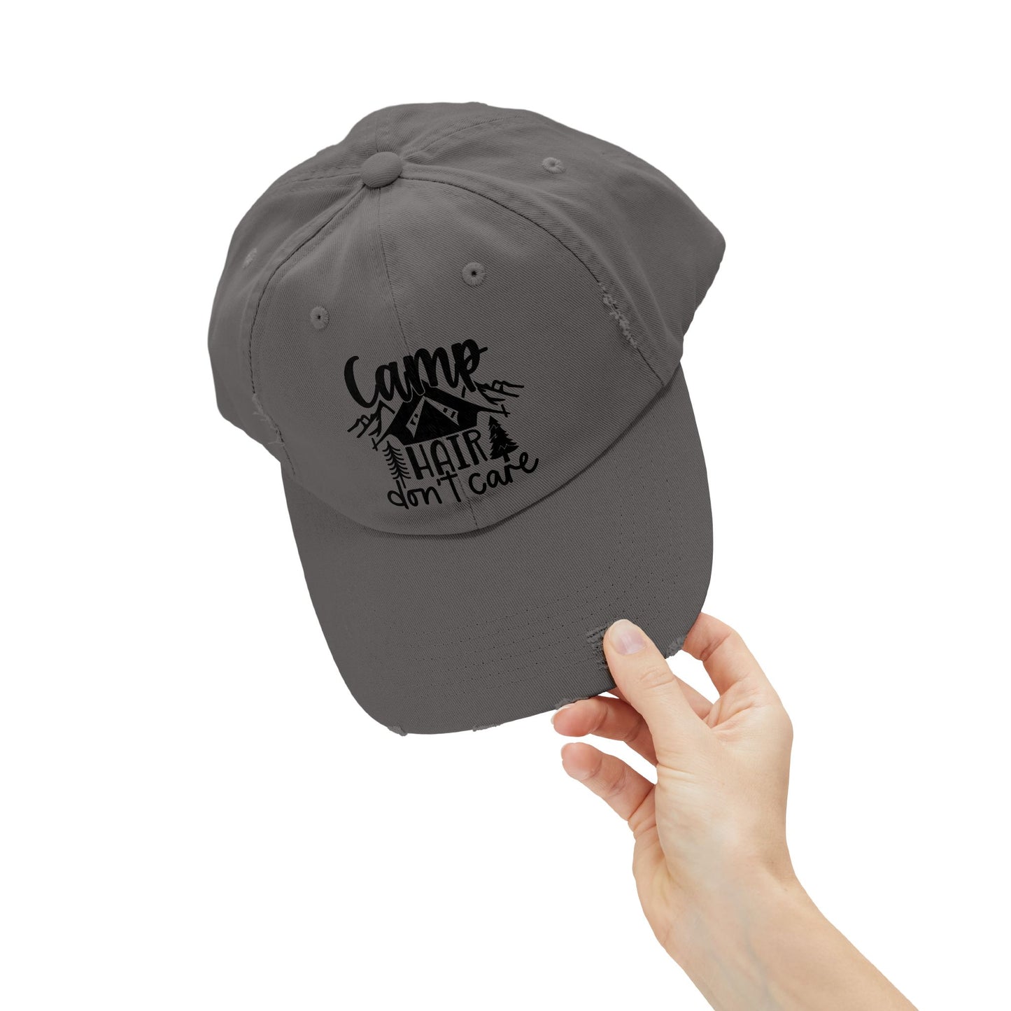 Unisex Distressed Cap - Camp Hair Don't Care Hat for Adventurers
