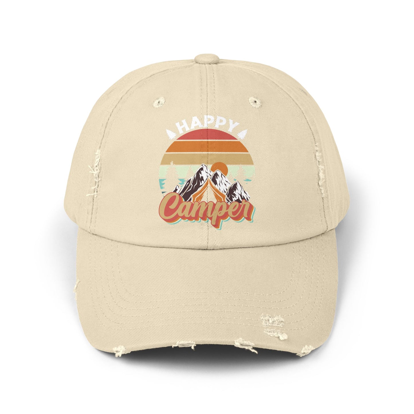 Happy Camper Distressed Cap – Perfect for Outdoor Enthusiasts