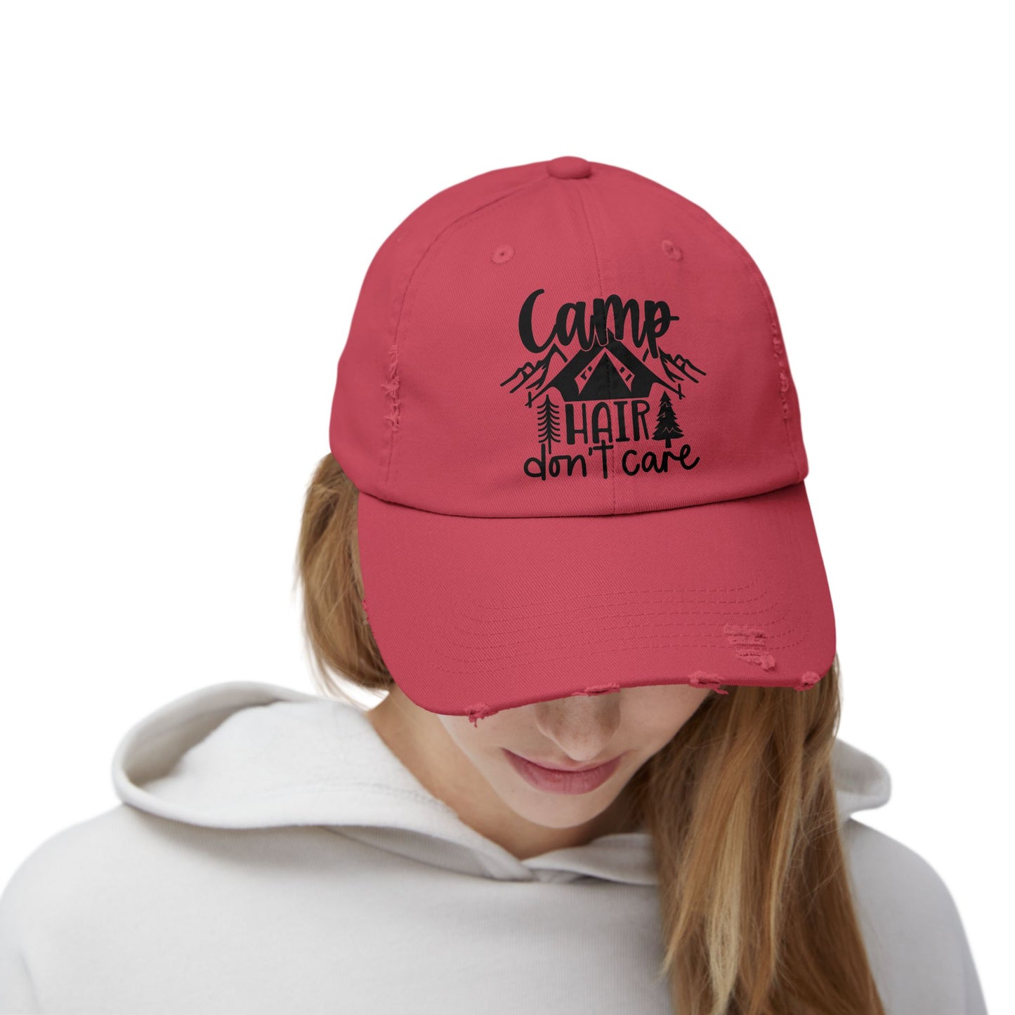 Unisex Distressed Cap - Camp Hair Don't Care Hat for Adventurers
