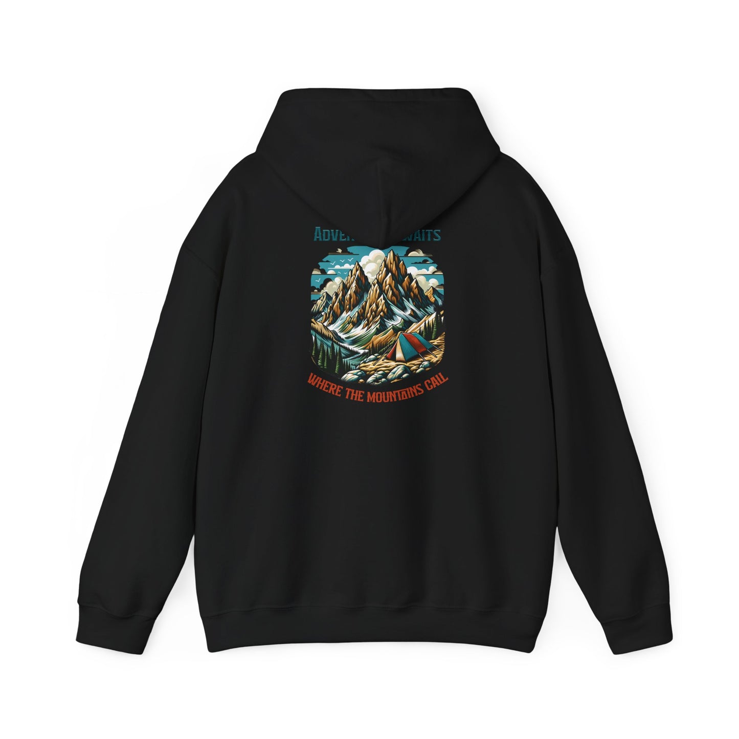 Adventure Awaits Hoodie - Unisex Heavy Blend™ Sweatshirt with Mountain Design