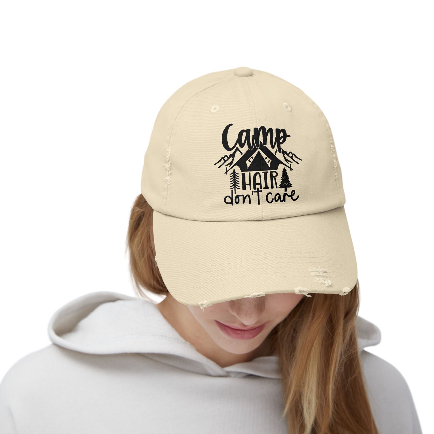 Unisex Distressed Cap - Camp Hair Don't Care Hat for Adventurers