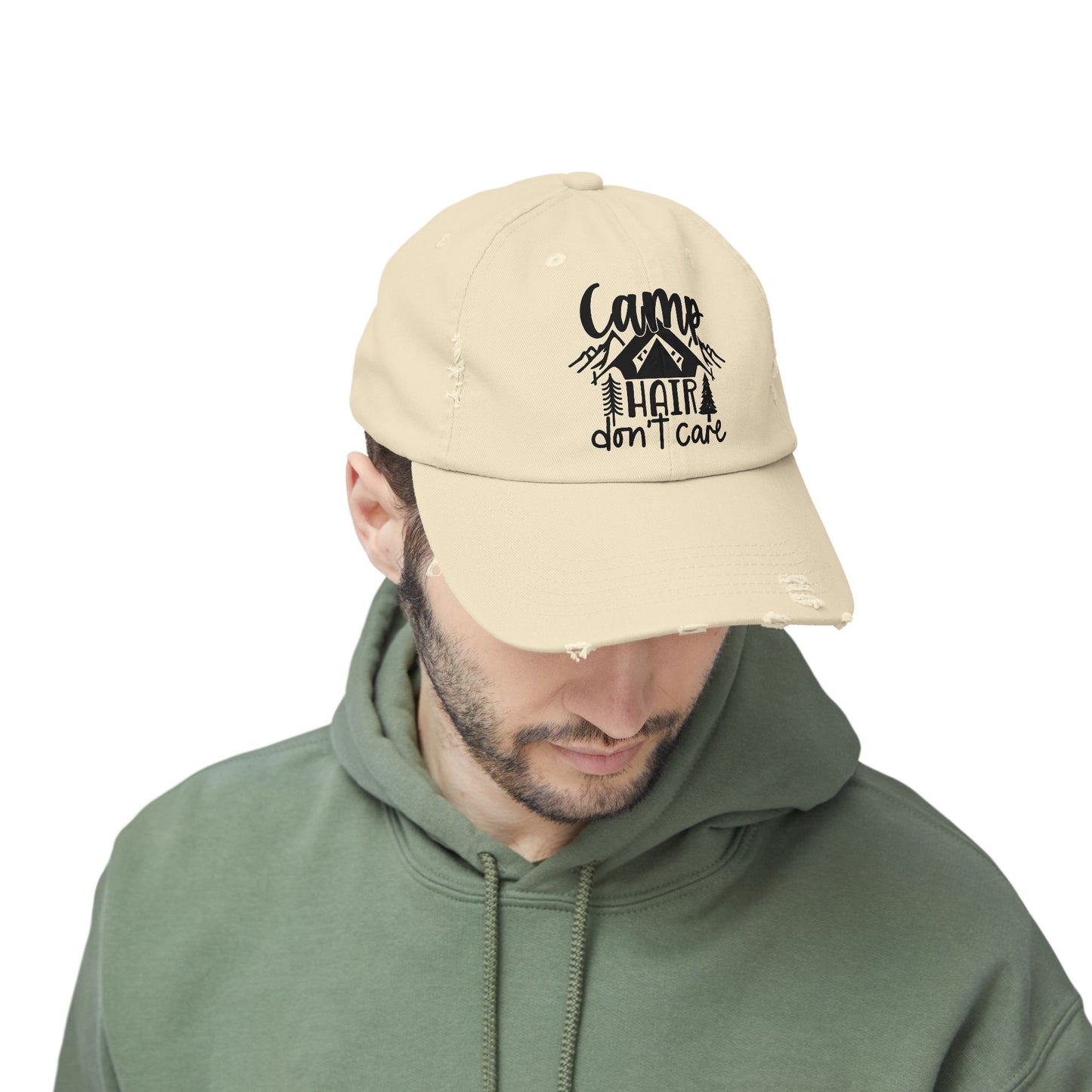 Unisex Distressed Cap - Camp Hair Don't Care Hat for Adventurers