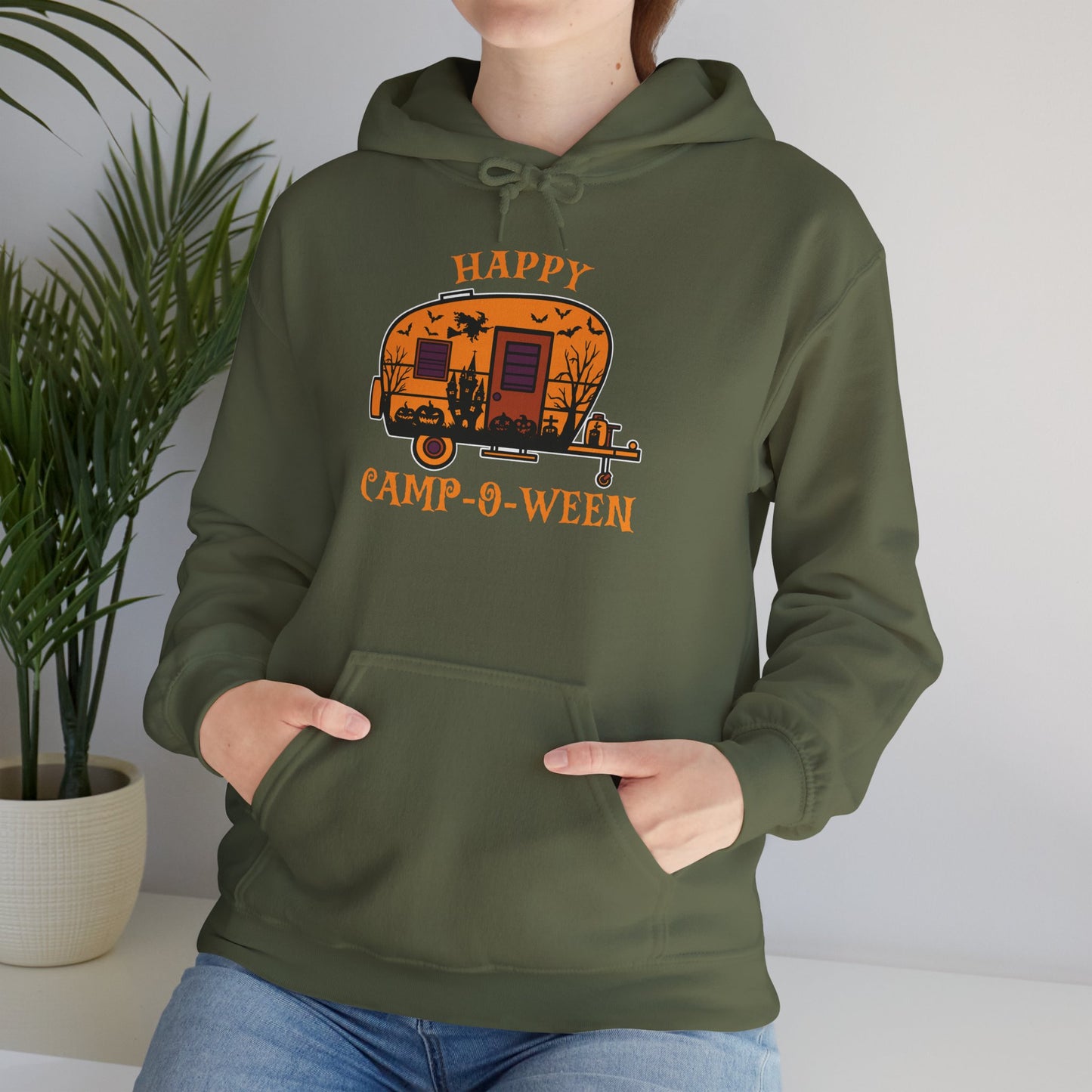Happy Camp-O-Ween Unisex Hoodie – Cozy Halloween Sweatshirt for Camping Enthusiasts