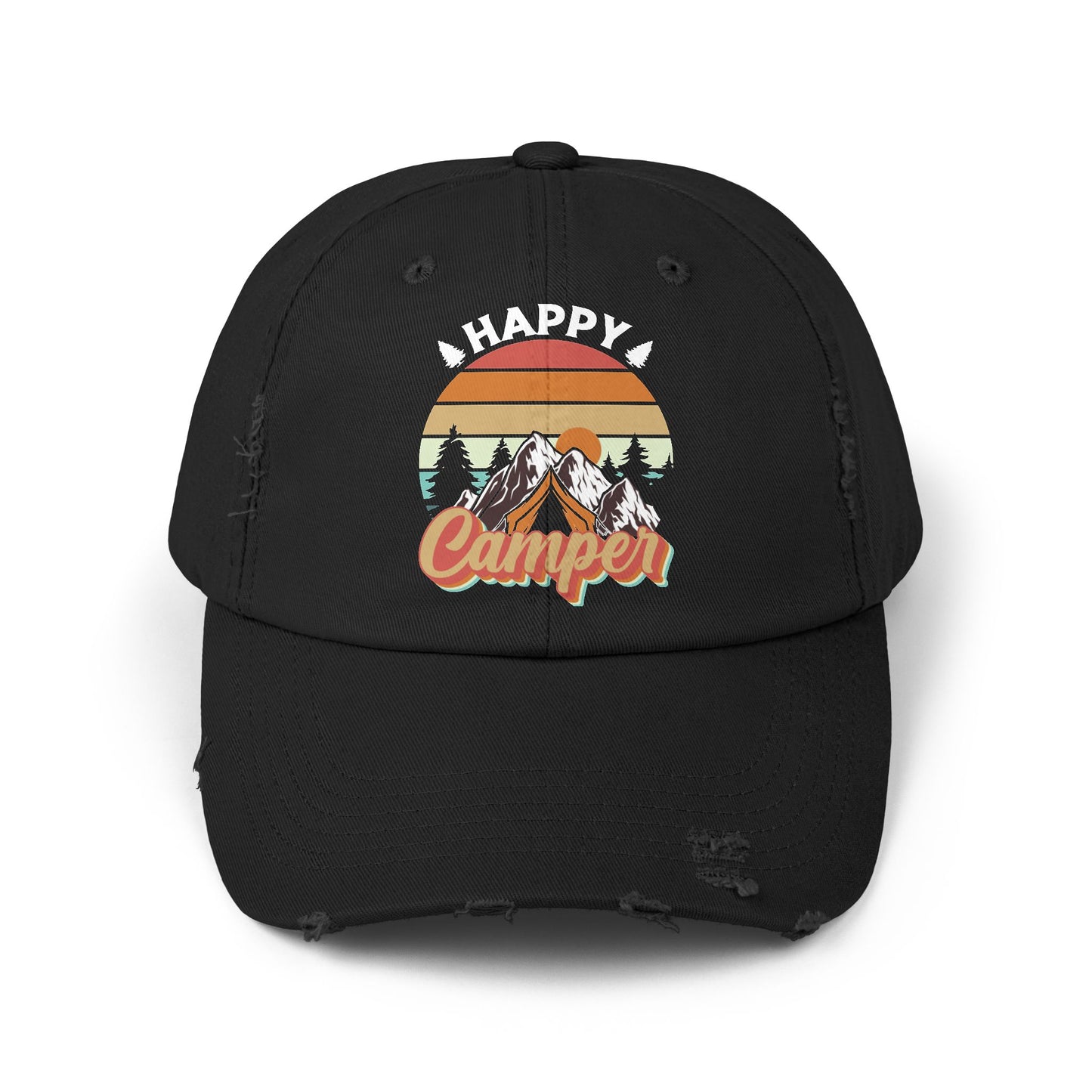 Happy Camper Distressed Cap – Perfect for Outdoor Enthusiasts