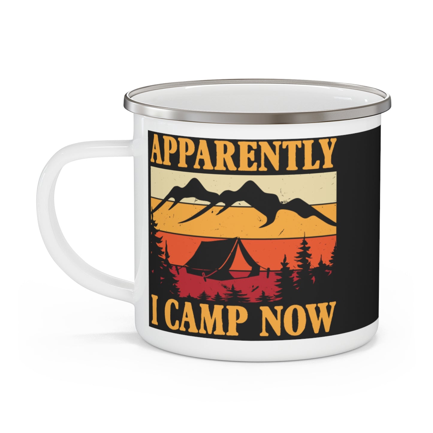 Retro Camping Enamel Mug - 'Apparently I Camp Now'