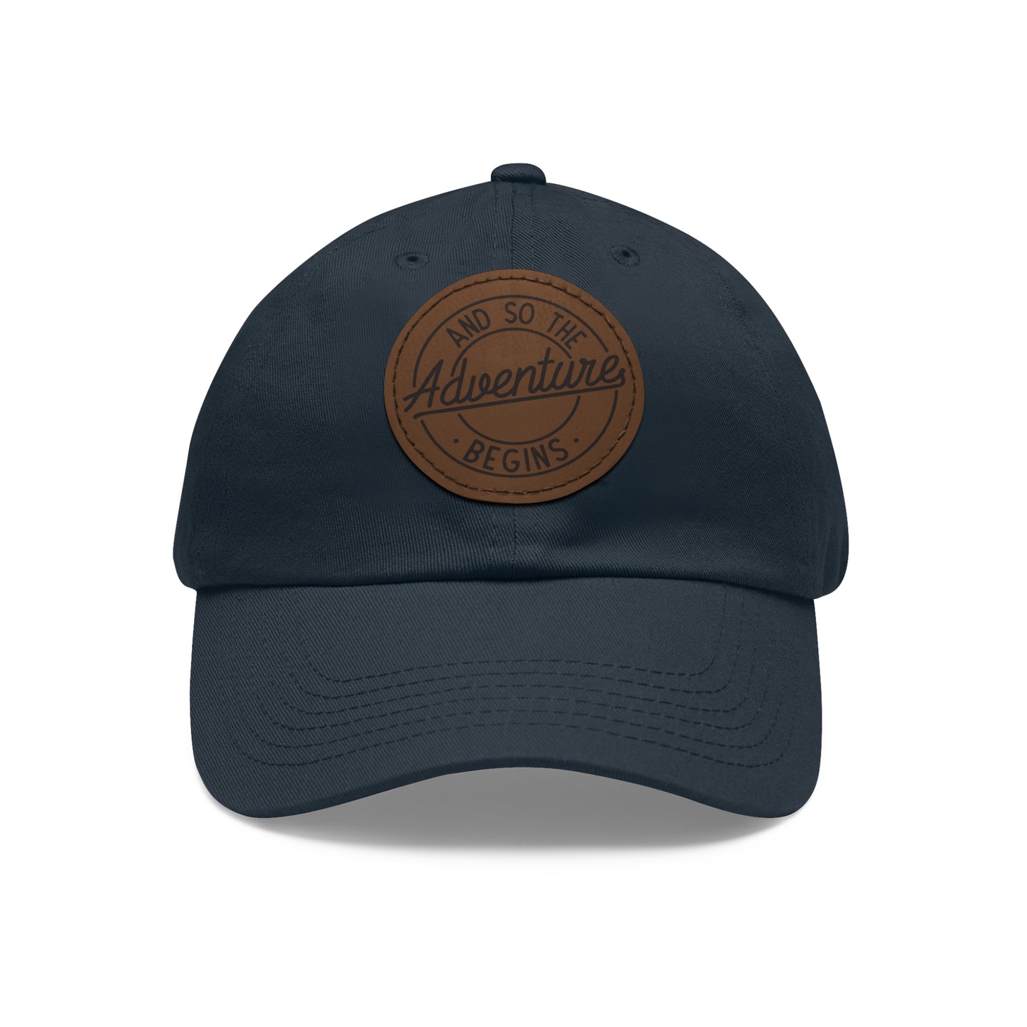 Adventure Begins Dad Hat with Leather Patch | Red Casual Cap