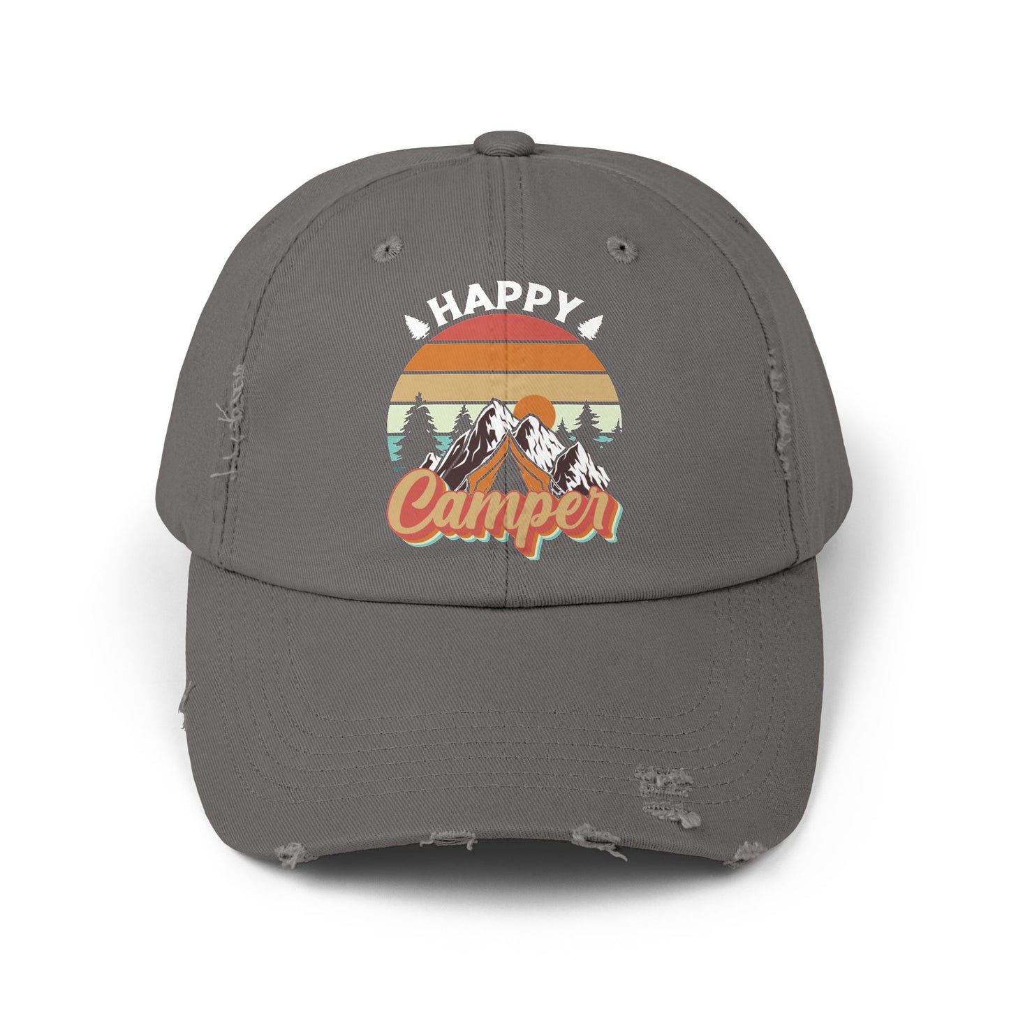 Happy Camper Distressed Cap – Perfect for Outdoor Enthusiasts