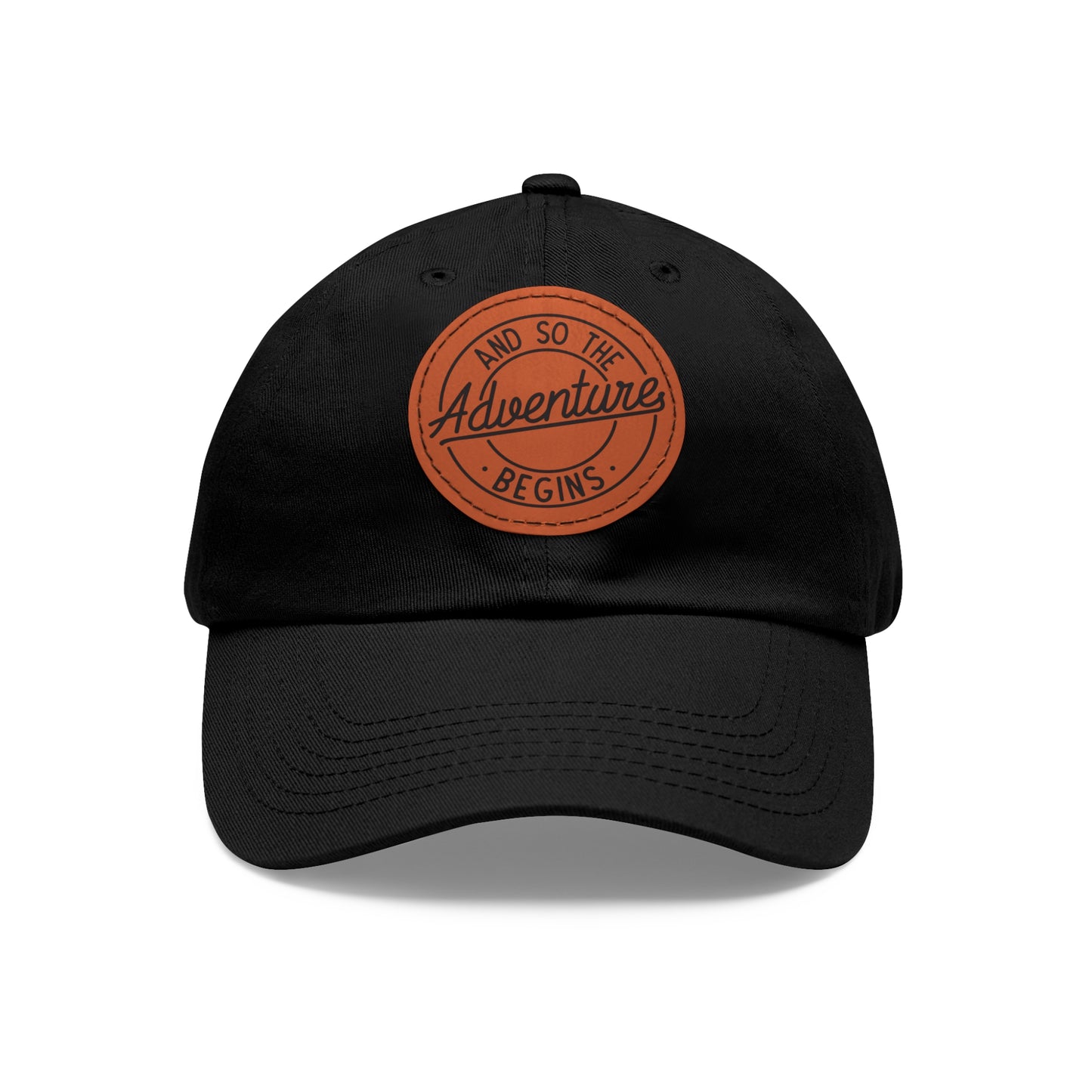 Adventure Begins Dad Hat with Leather Patch | Red Casual Cap
