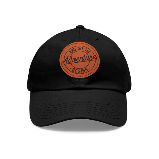 Adventure Begins Dad Hat with Leather Patch | Red Casual Cap