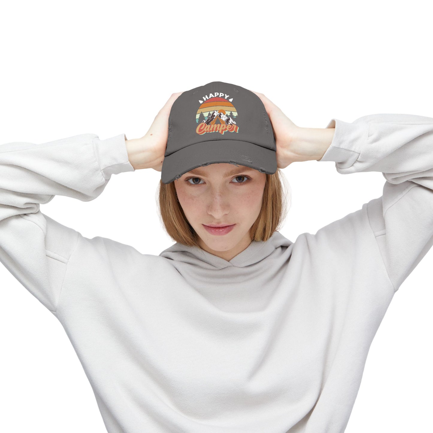 Happy Camper Distressed Cap – Perfect for Outdoor Enthusiasts