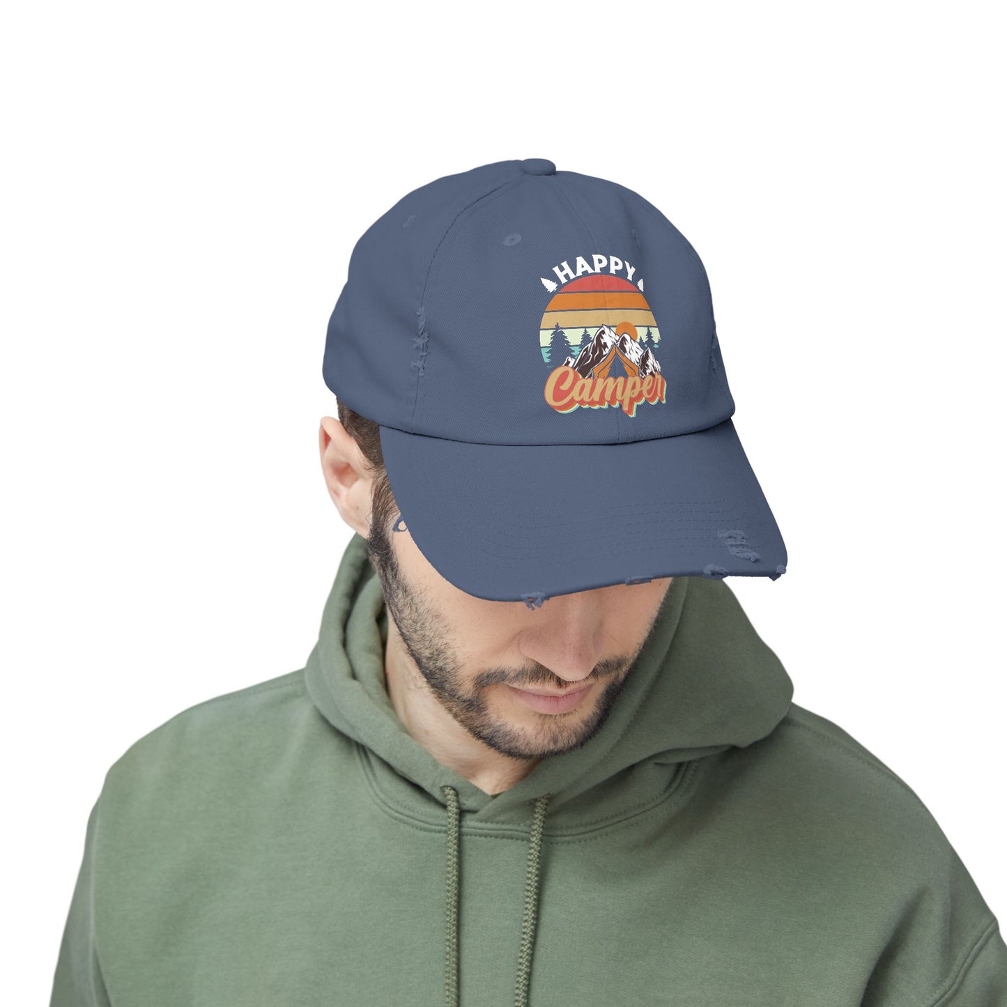 Happy Camper Distressed Cap – Perfect for Outdoor Enthusiasts