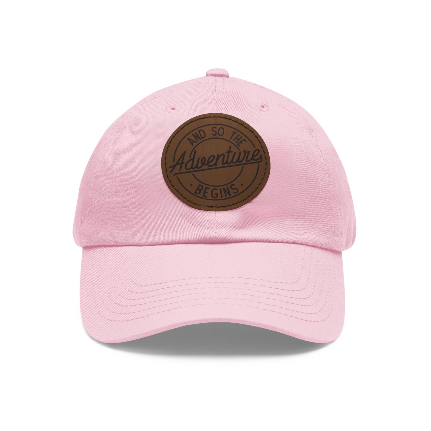 Adventure Begins Dad Hat with Leather Patch | Red Casual Cap
