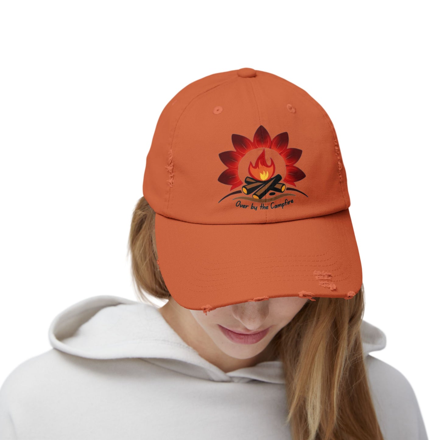 Over by the Campfire -Distressed Unisex Cap with Fire and Floral Design, Vintage Style Hat for Casual Wear, Great for Festivals, Daily Outings, Birthdays, [...]