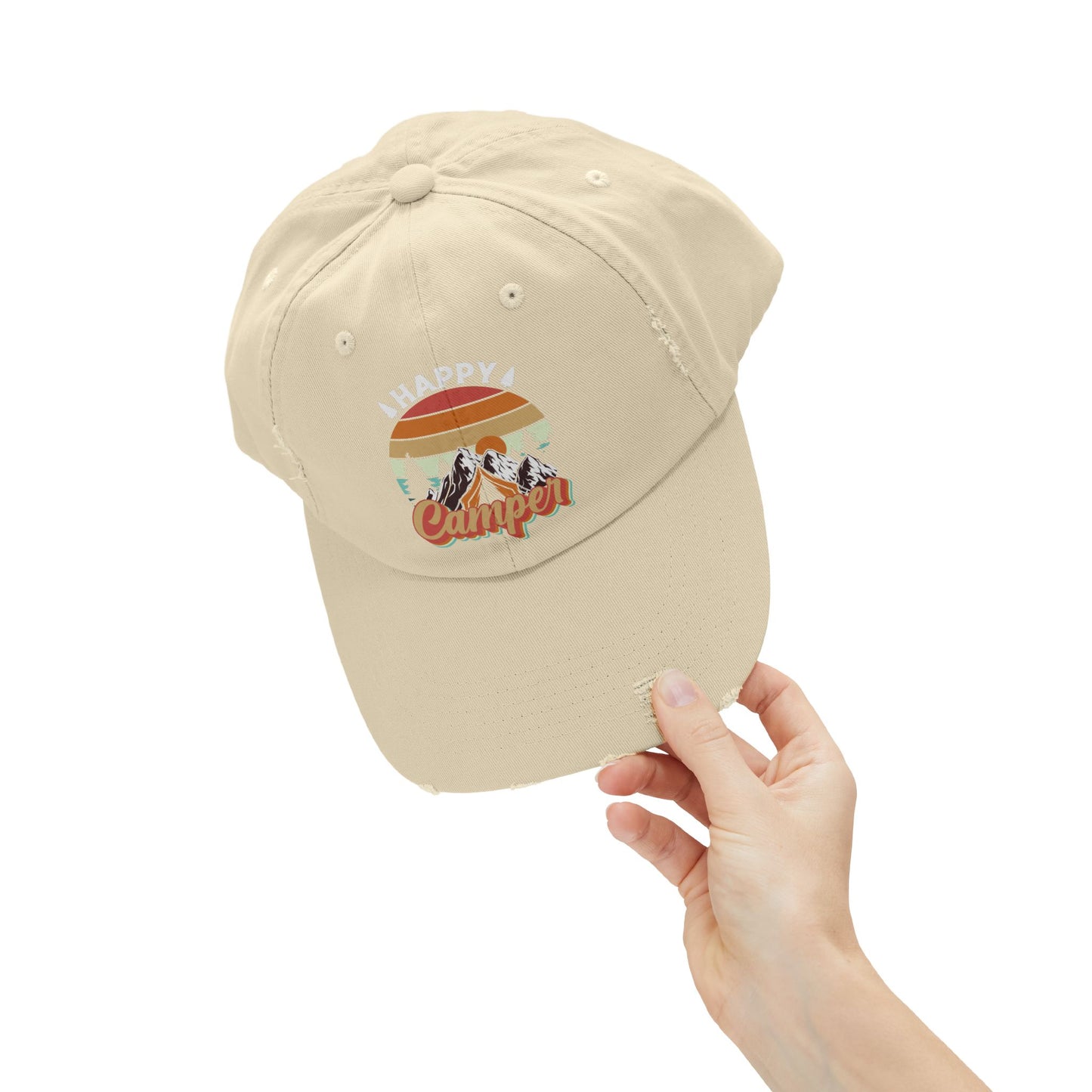 Happy Camper Distressed Cap – Perfect for Outdoor Enthusiasts