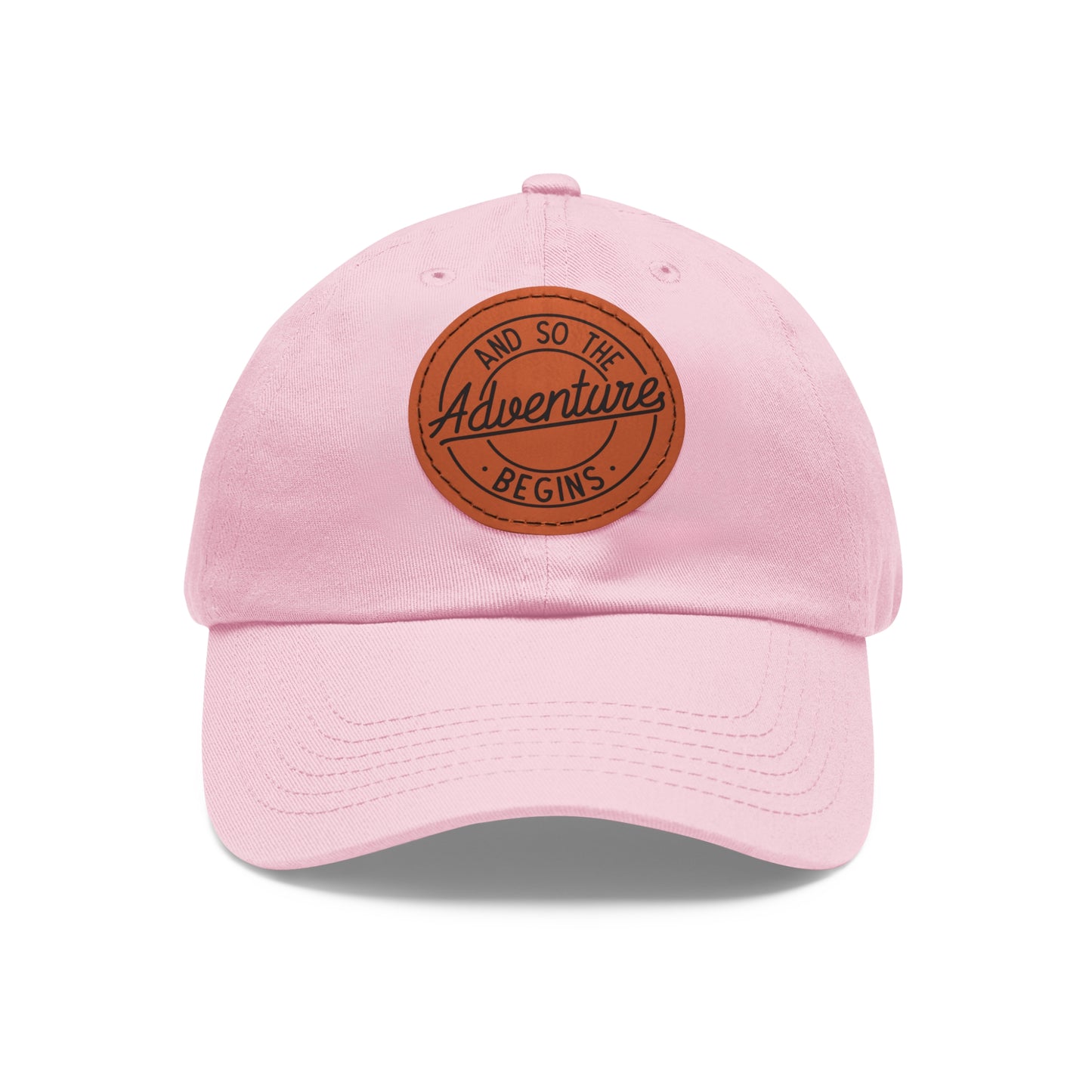 Adventure Begins Dad Hat with Leather Patch | Red Casual Cap