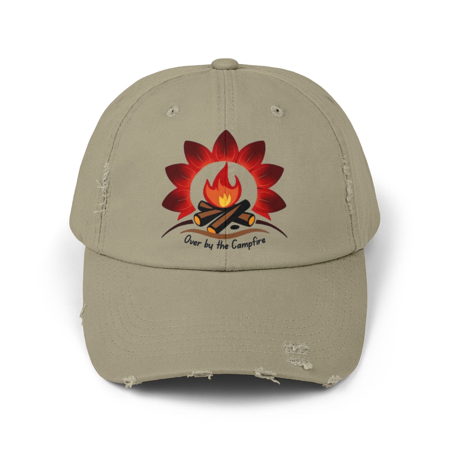 Over by the Campfire -Distressed Unisex Cap with Fire and Floral Design, Vintage Style Hat for Casual Wear, Great for Festivals, Daily Outings, Birthdays, [...]