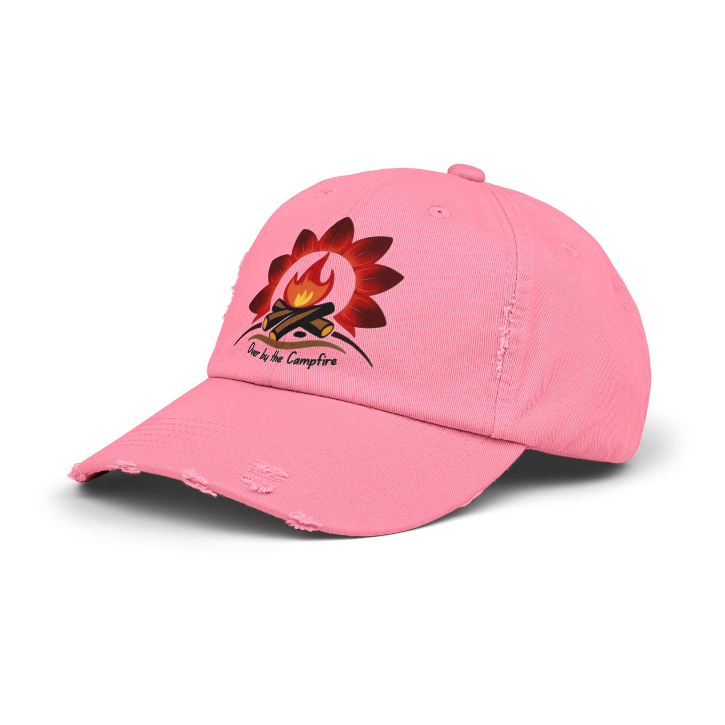Over by the Campfire -Distressed Unisex Cap with Fire and Floral Design, Vintage Style Hat for Casual Wear, Great for Festivals, Daily Outings, Birthdays, [...]