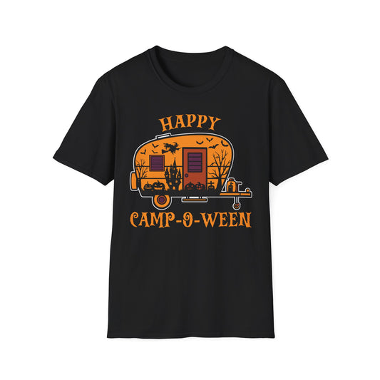 Happy Camp-O-Ween Unisex Softstyle T-Shirt - Perfect for Fall Camping and Halloween Celebrations