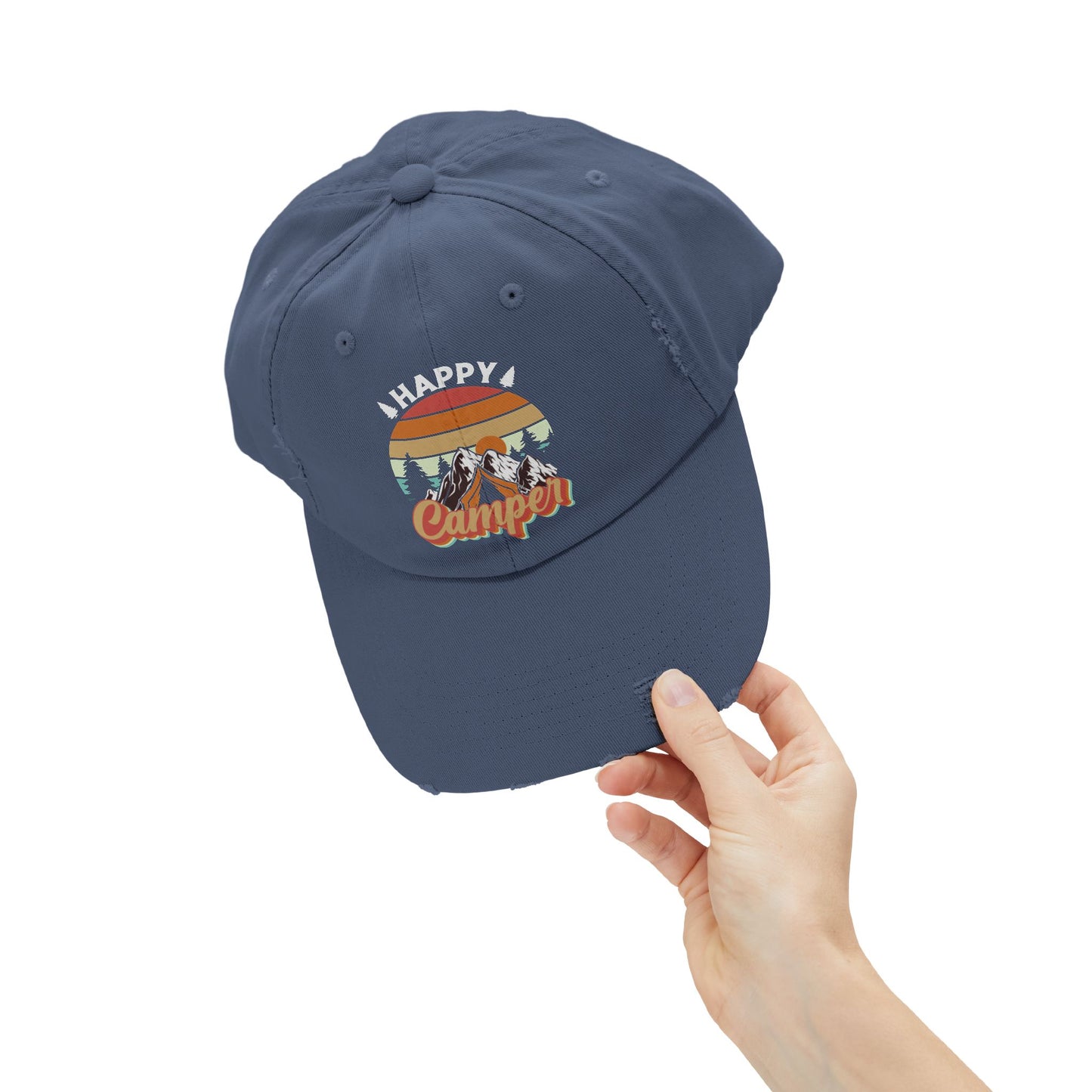 Happy Camper Distressed Cap – Perfect for Outdoor Enthusiasts